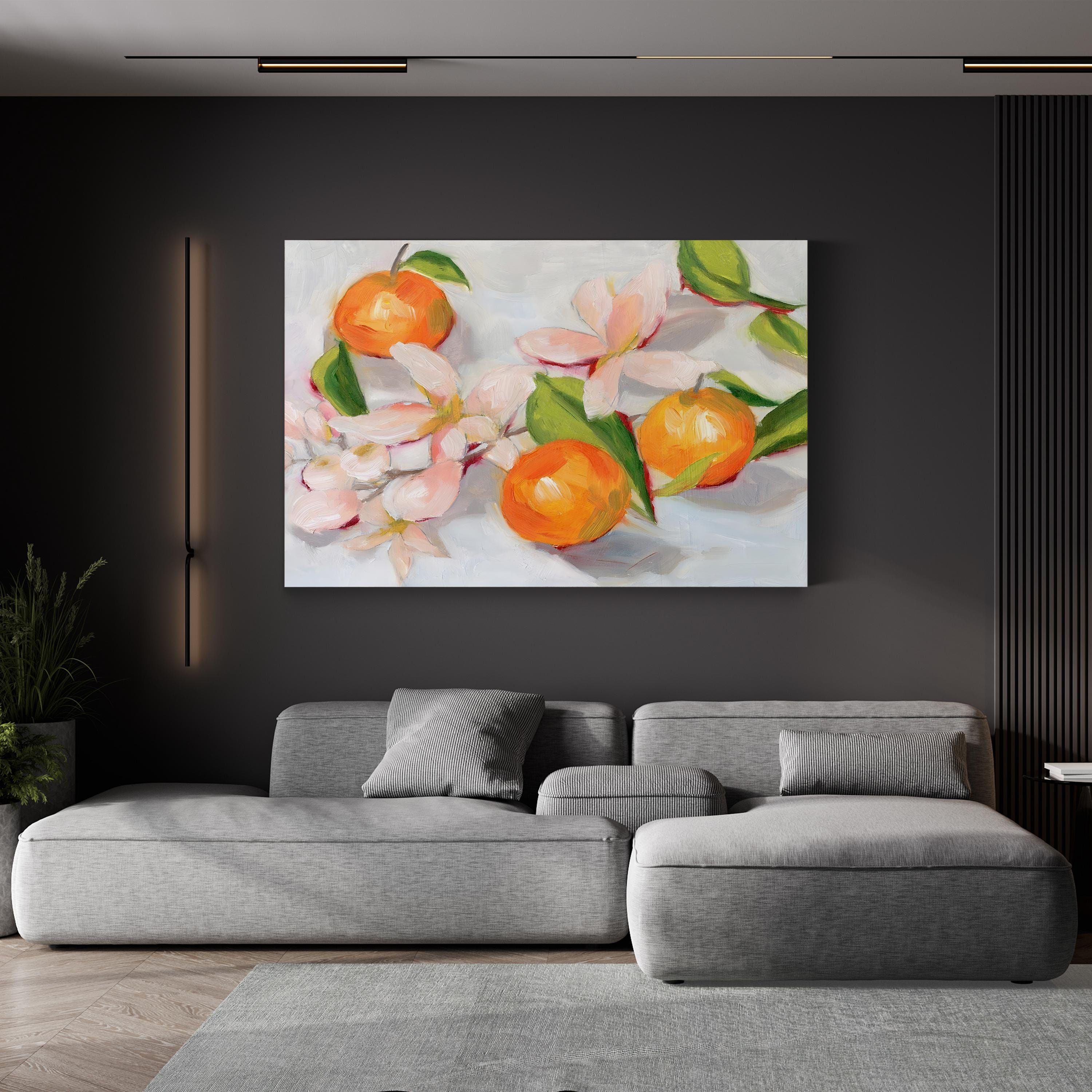 Tangerine Blossoms Canvas Art: Vibrant Floral Still Life, Kitchen & Dining Decor
