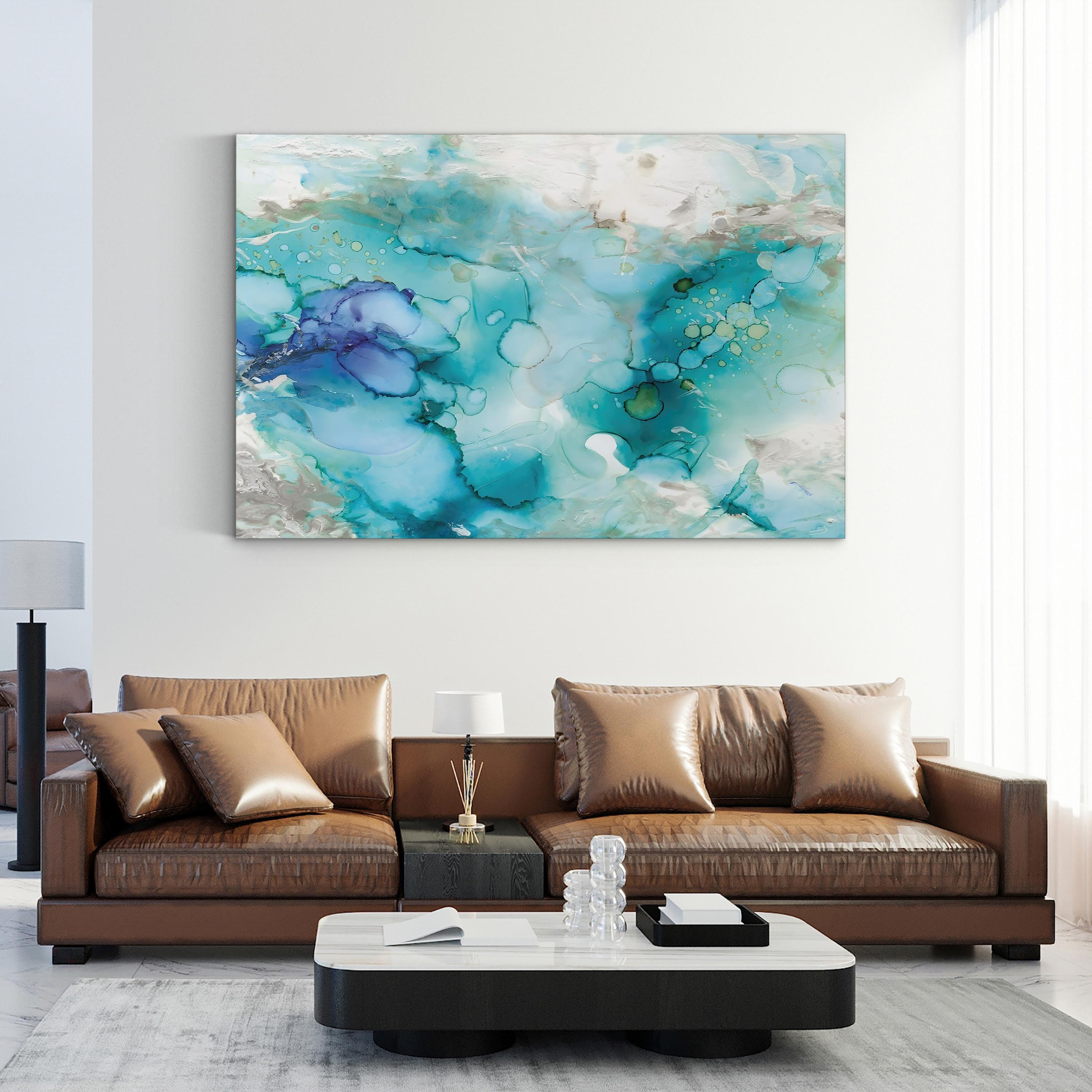 Teal Marble Abstract Canvas Art – Modern Blue & Green Wall Decor