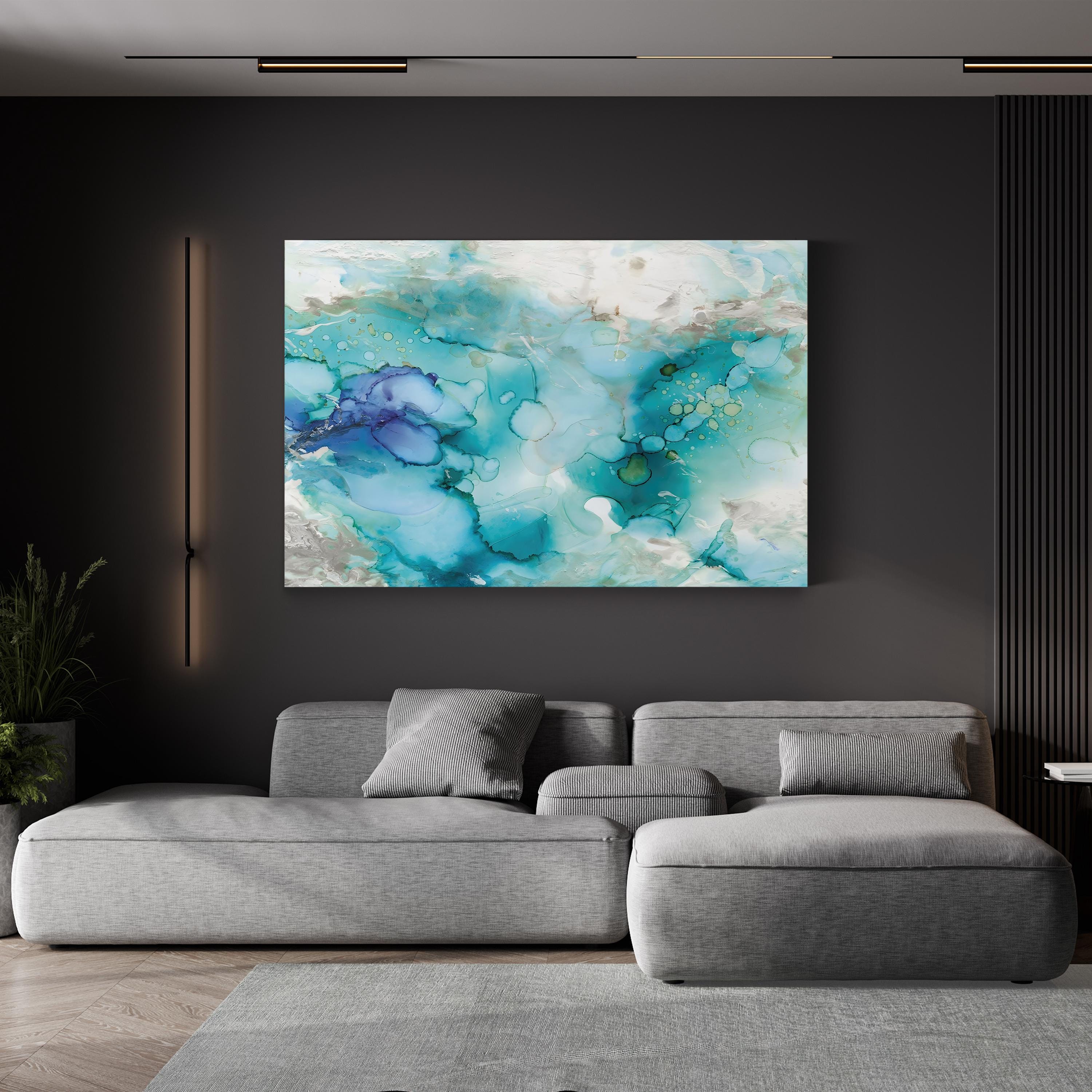 Teal Marble Abstract Canvas Art – Modern Blue & Green Wall Decor