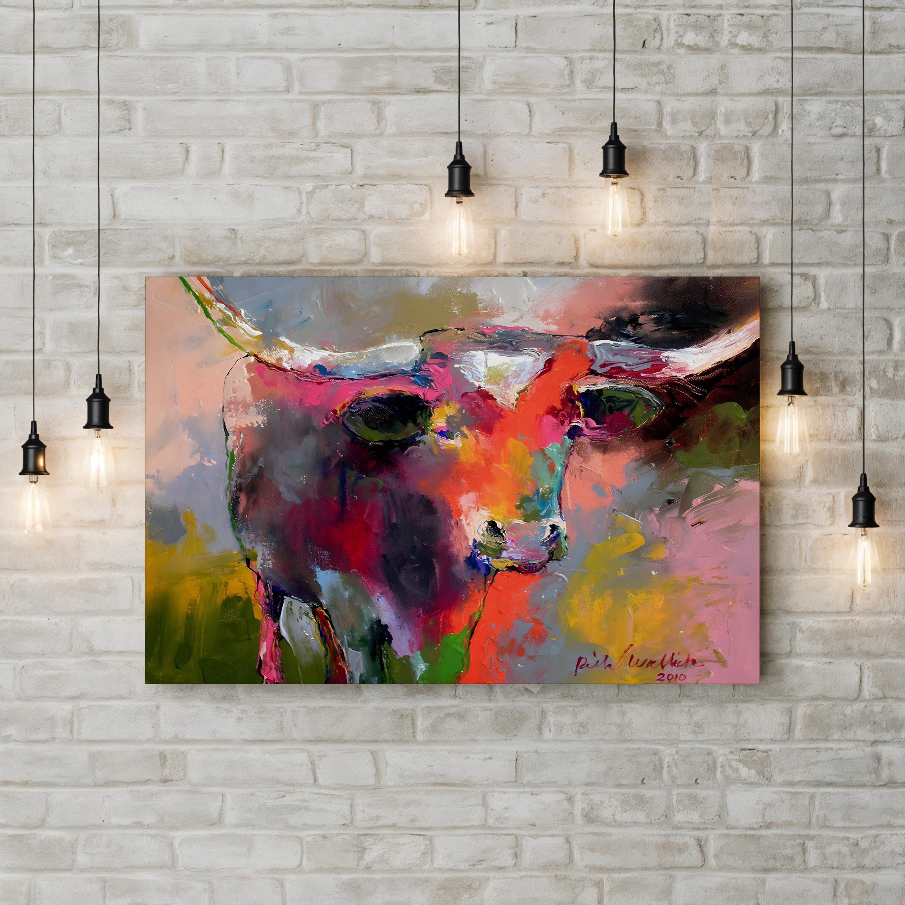 Texas Longhorn Canvas Print – Colorful Western Framed Wall Art, Modern Rustic Decor