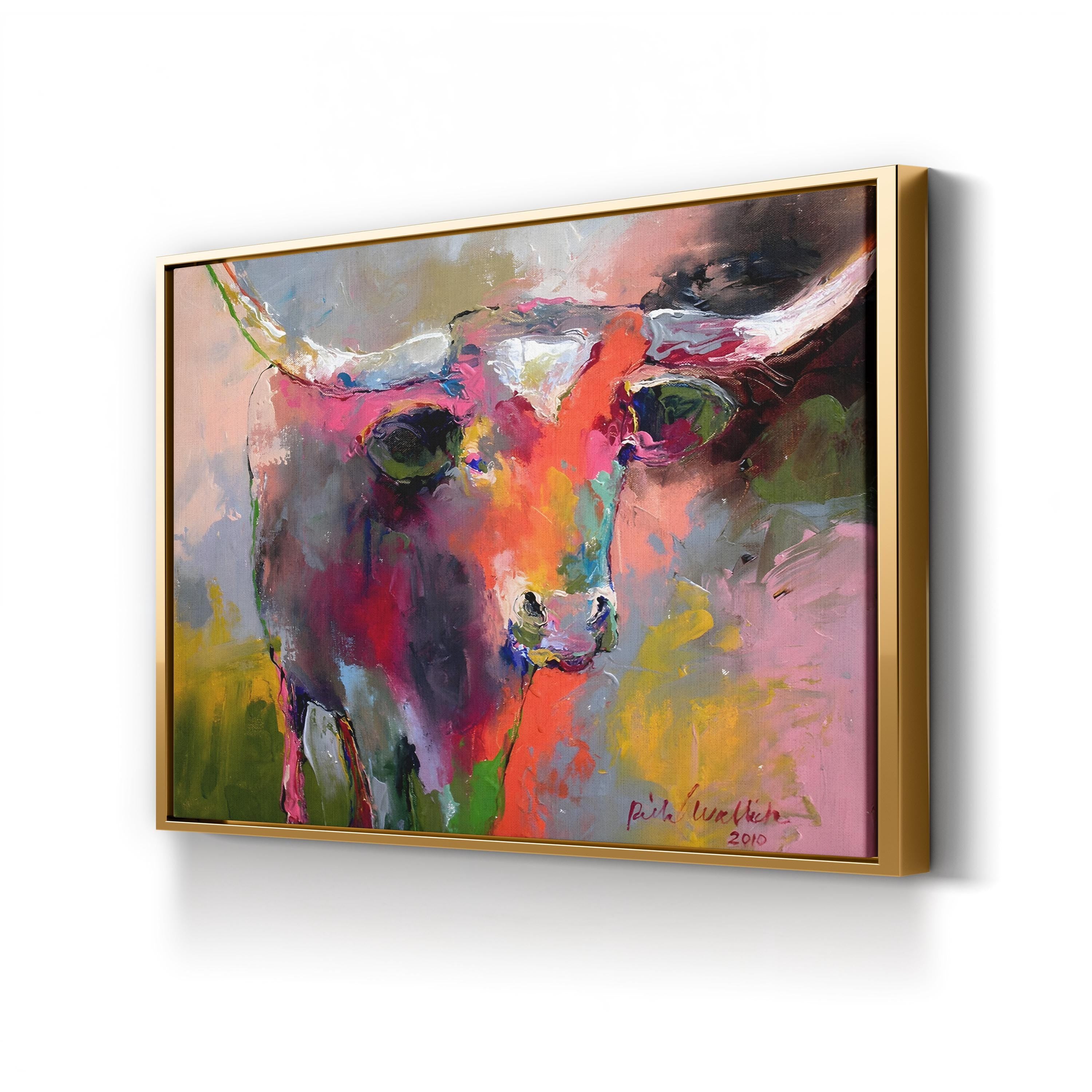 Texas Longhorn Canvas Print – Colorful Western Framed Wall Art, Modern Rustic Decor
