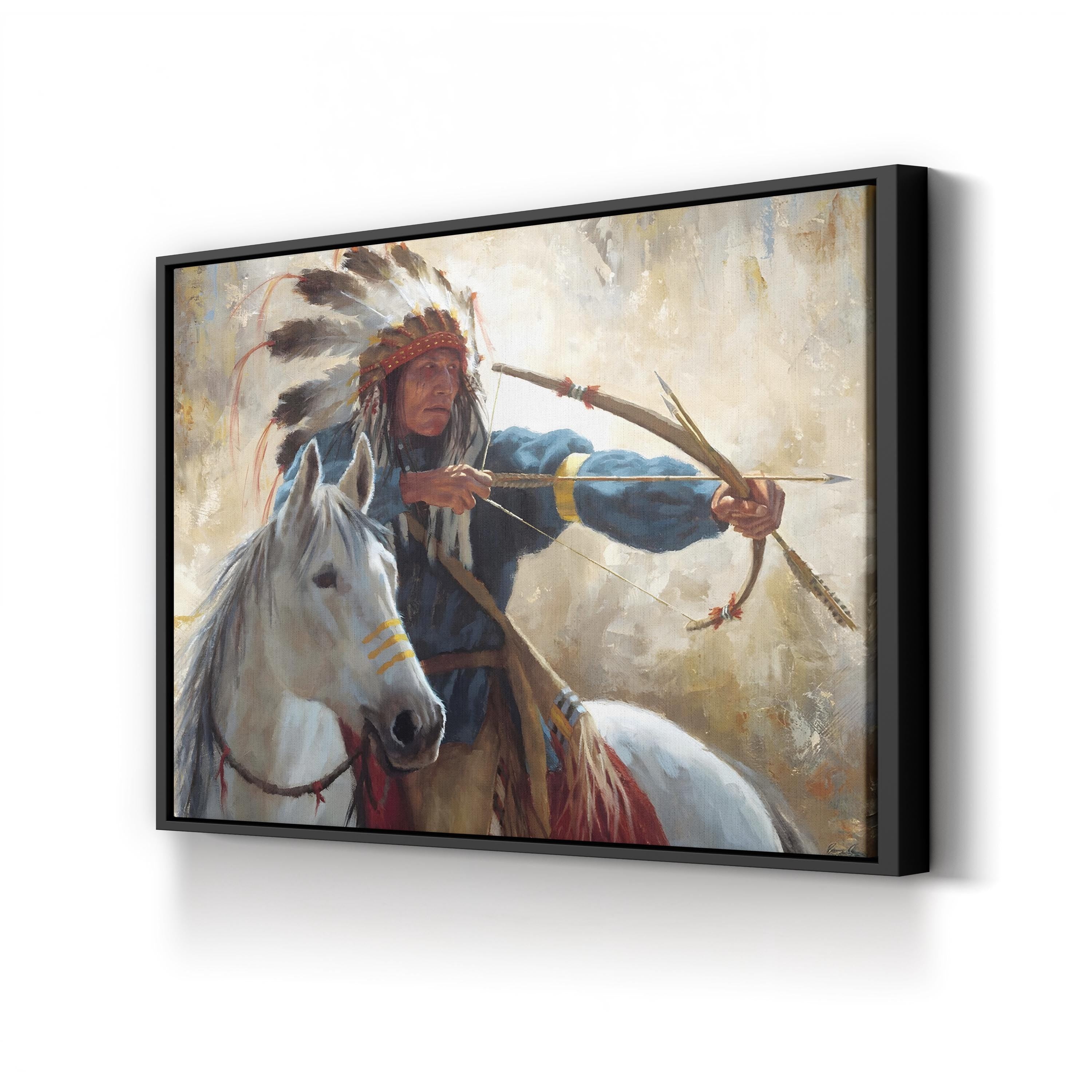 The Guardian Wall Art by James Ayers | Native American Warrior on Horseback Canvas Print