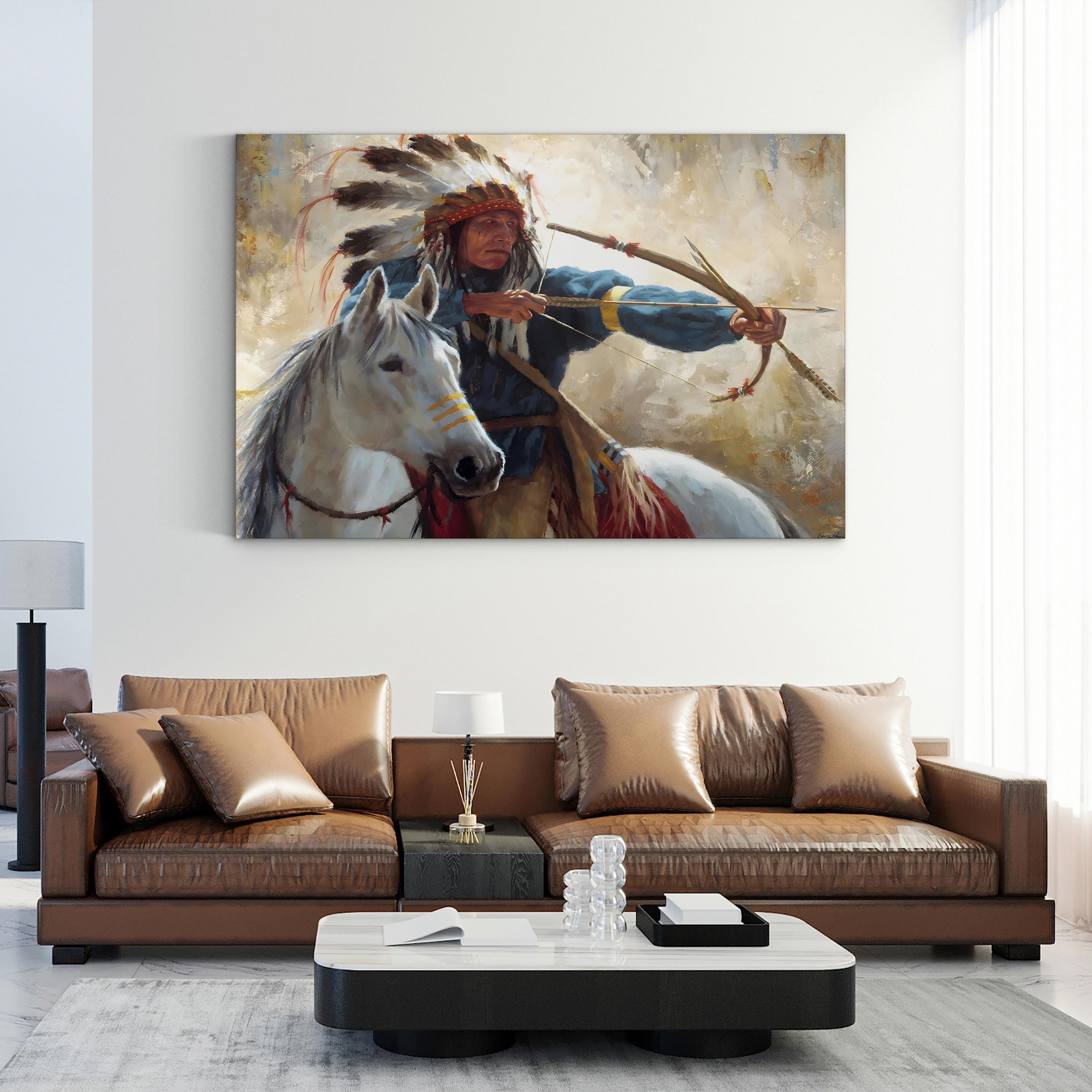 The Guardian Wall Art by James Ayers | Native American Warrior on Horseback Canvas Print