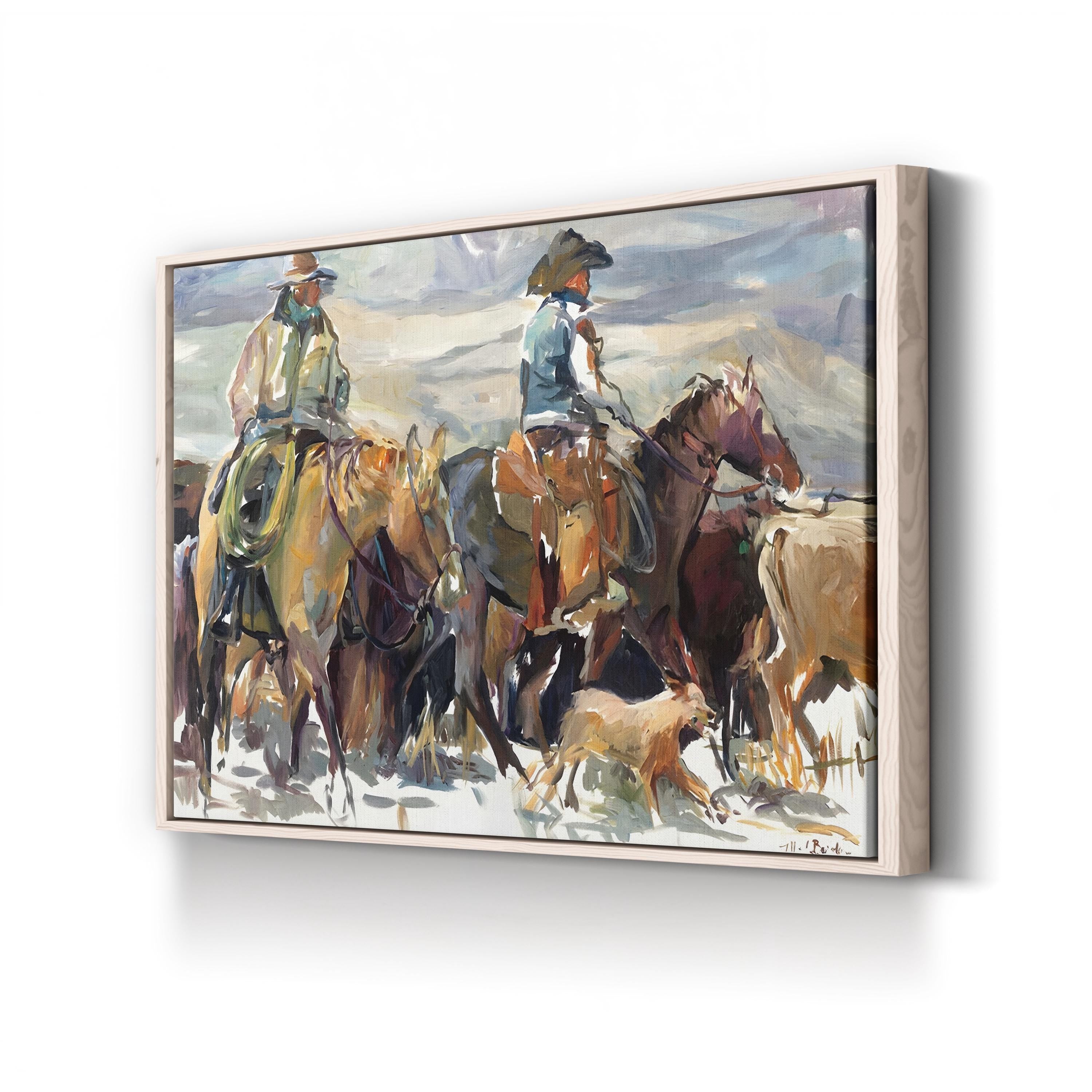 The Roundup Cowboy Landscape – Period Illustration Wall Art | Western Canvas Print