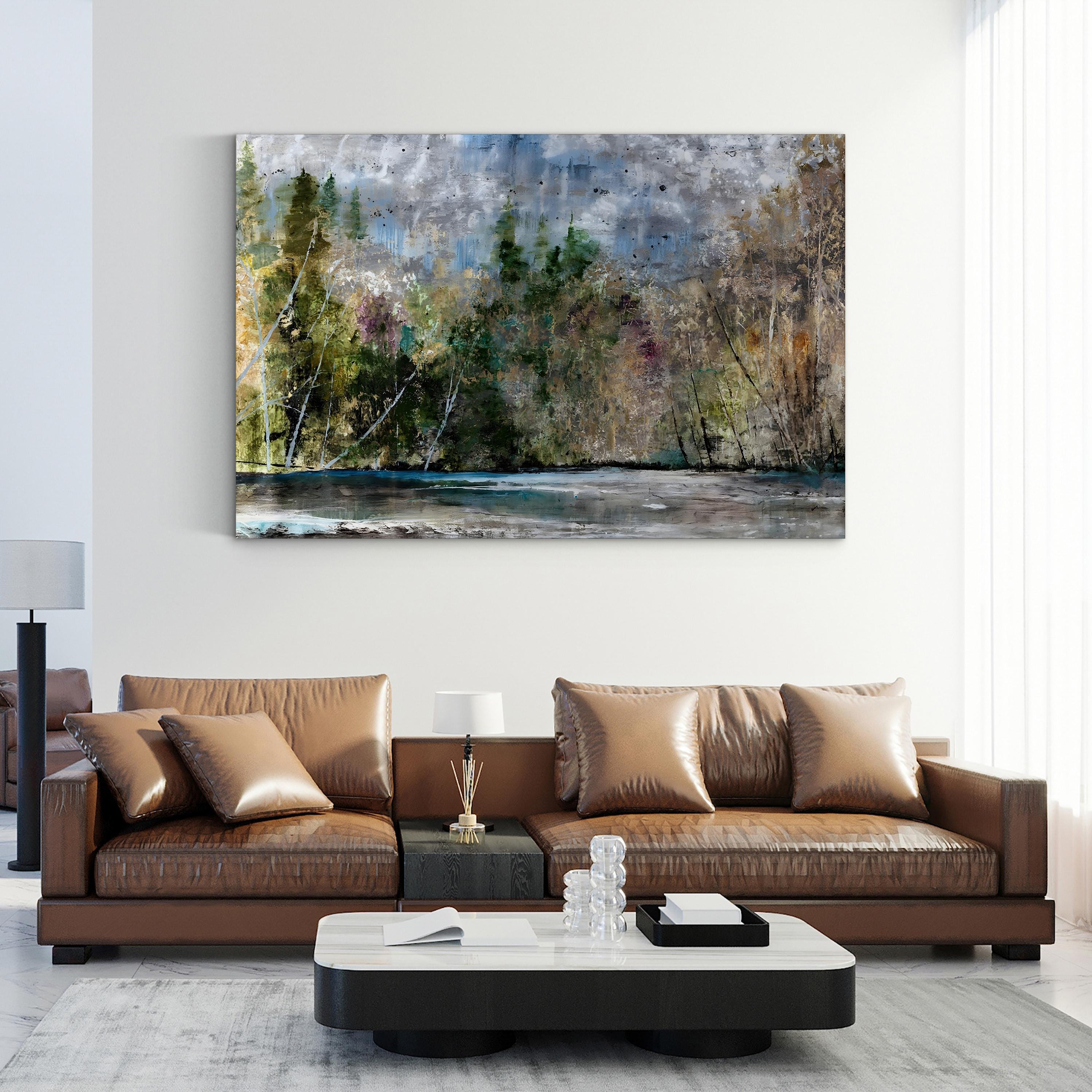 Waterfront Trees Reflection – Period Illustration Wall Art | Serene Landscape Canvas Print