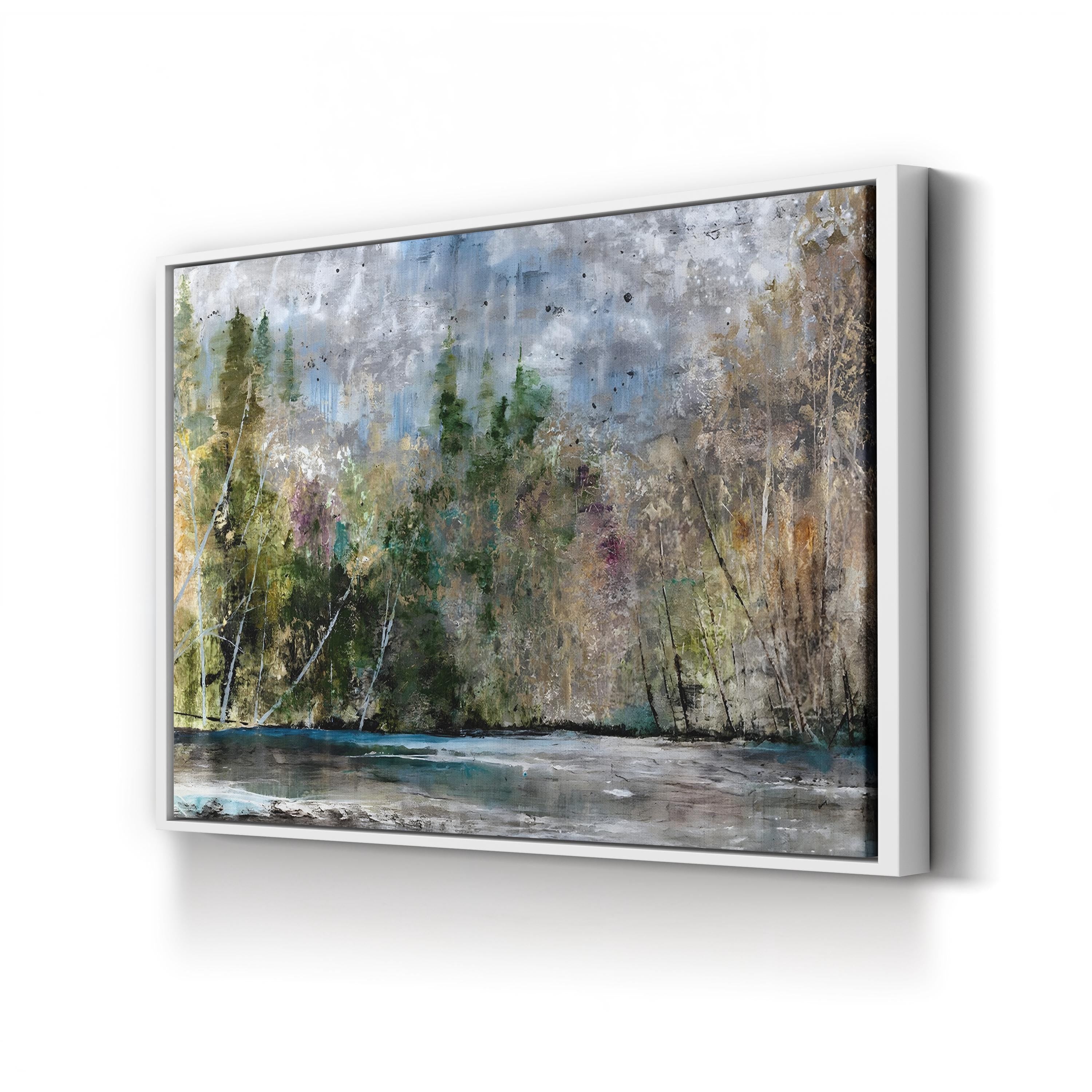 Waterfront Trees Reflection – Period Illustration Wall Art | Serene Landscape Canvas Print