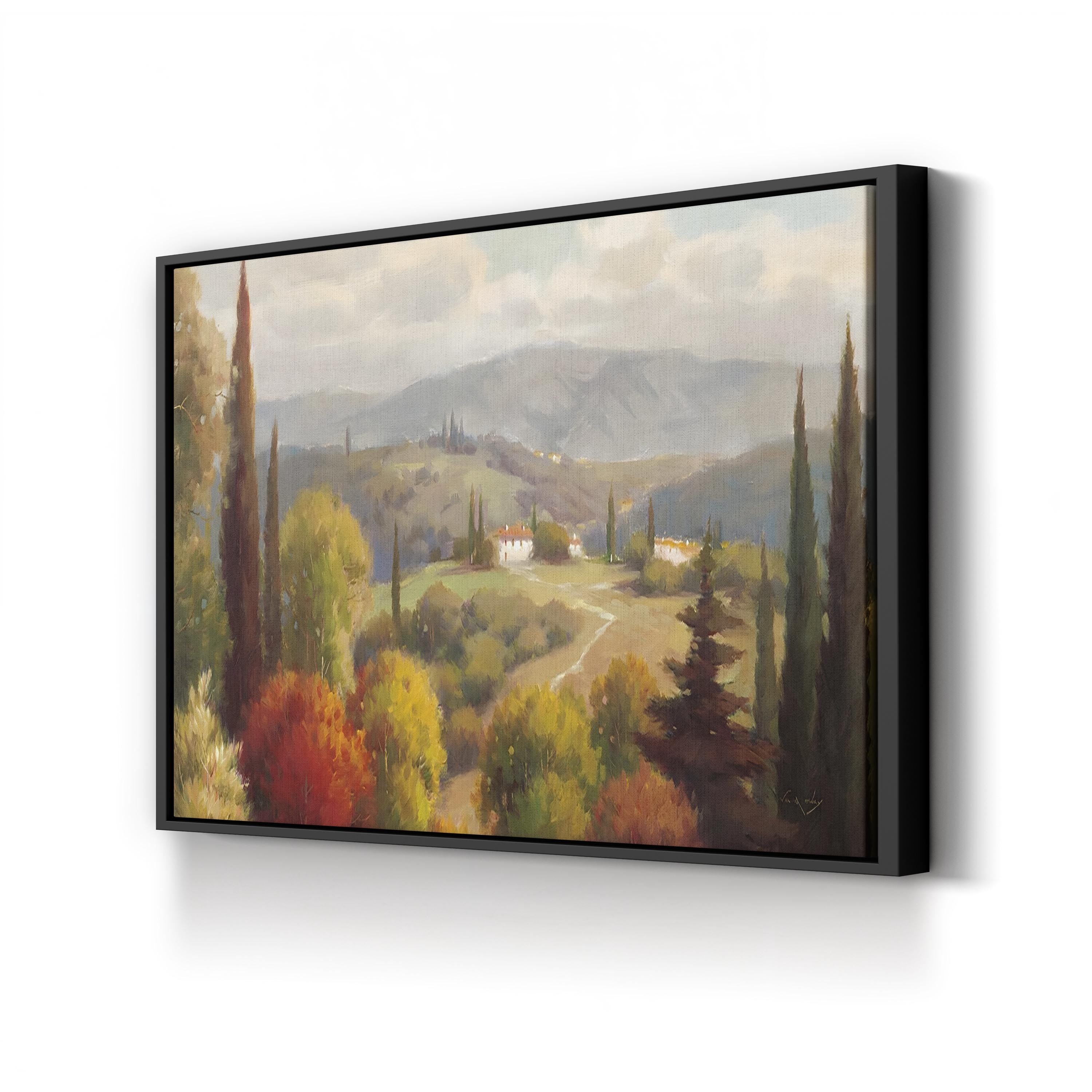 Tuscan Landscape Canvas Art: Rolling Hills and Villa, Mediterranean Countryside Painting