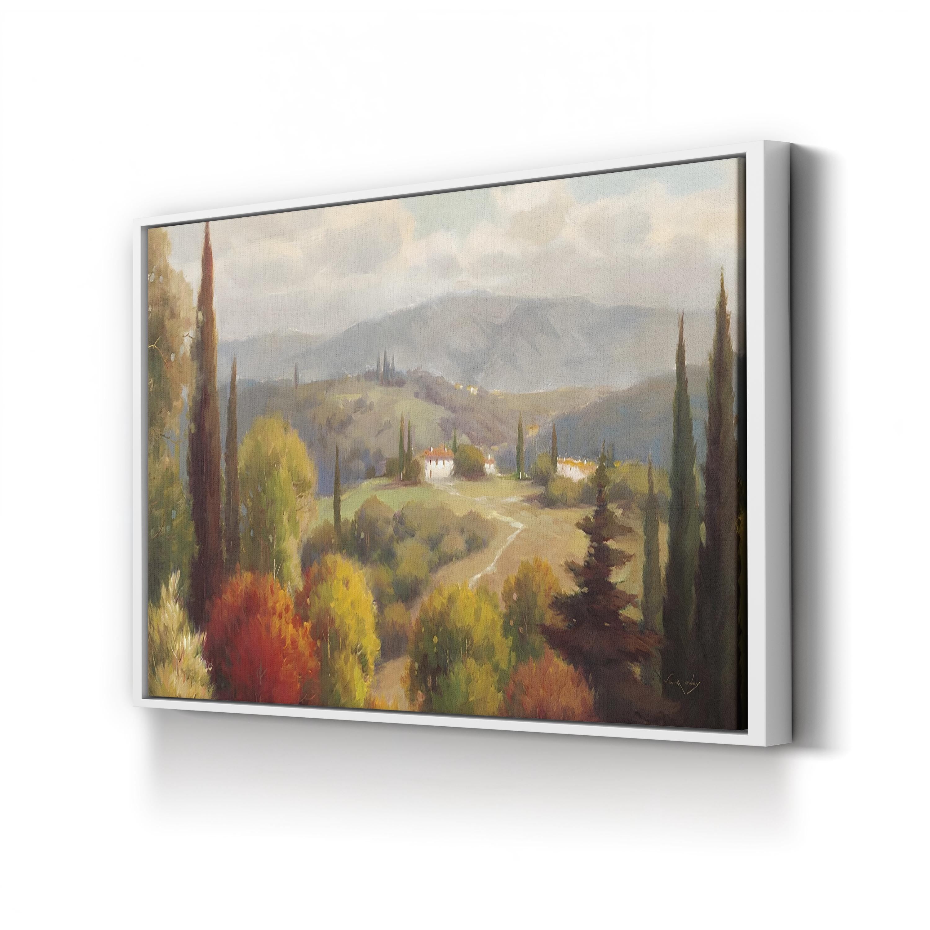 Tuscan Landscape Canvas Art: Rolling Hills and Villa, Mediterranean Countryside Painting