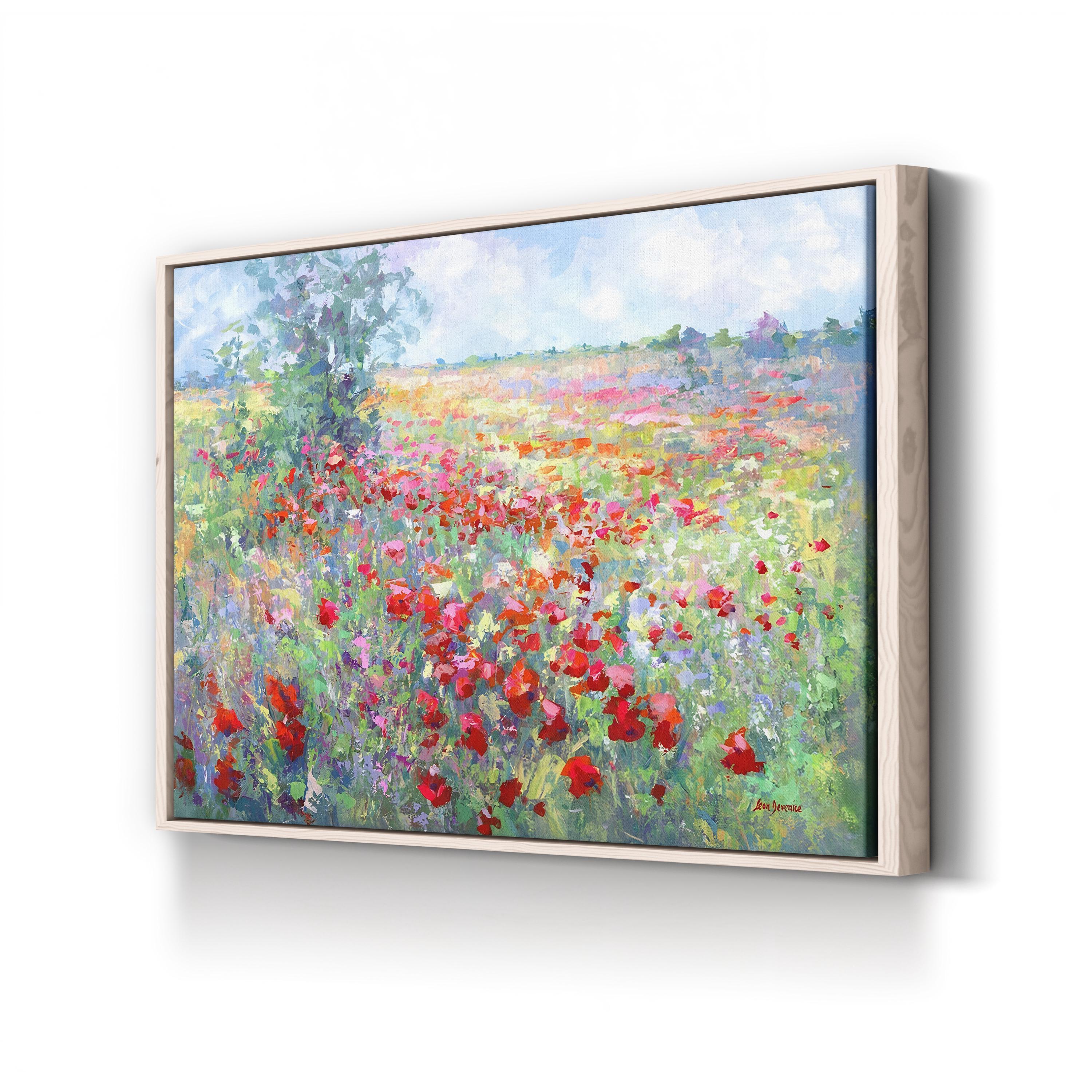 Tuscan Wildflower Field Canvas Wall Art: Contemporary Italian Landscape Painting