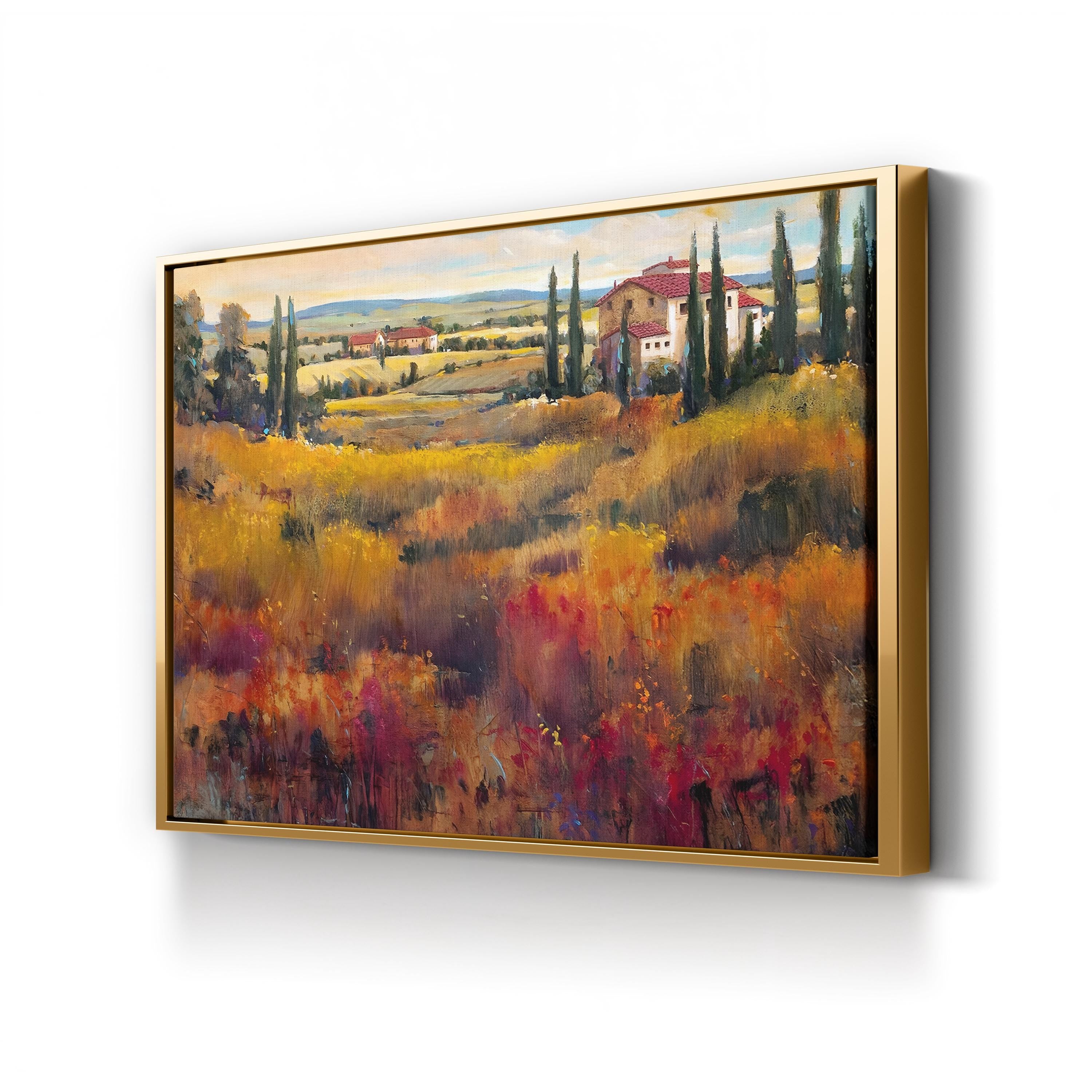 Tuscany Vineyard Canvas Art: Mediterranean Landscape, Rustic Home Decor