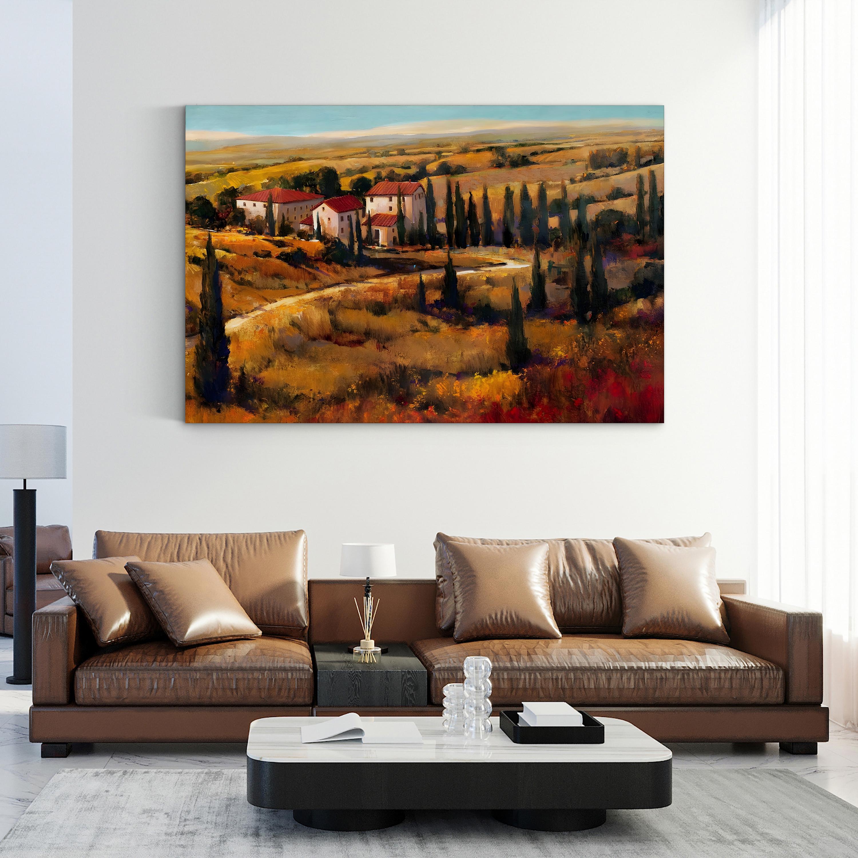 Tuscany Vineyard Canvas Art: Rustic Mediterranean Decor, Rolling Hills
