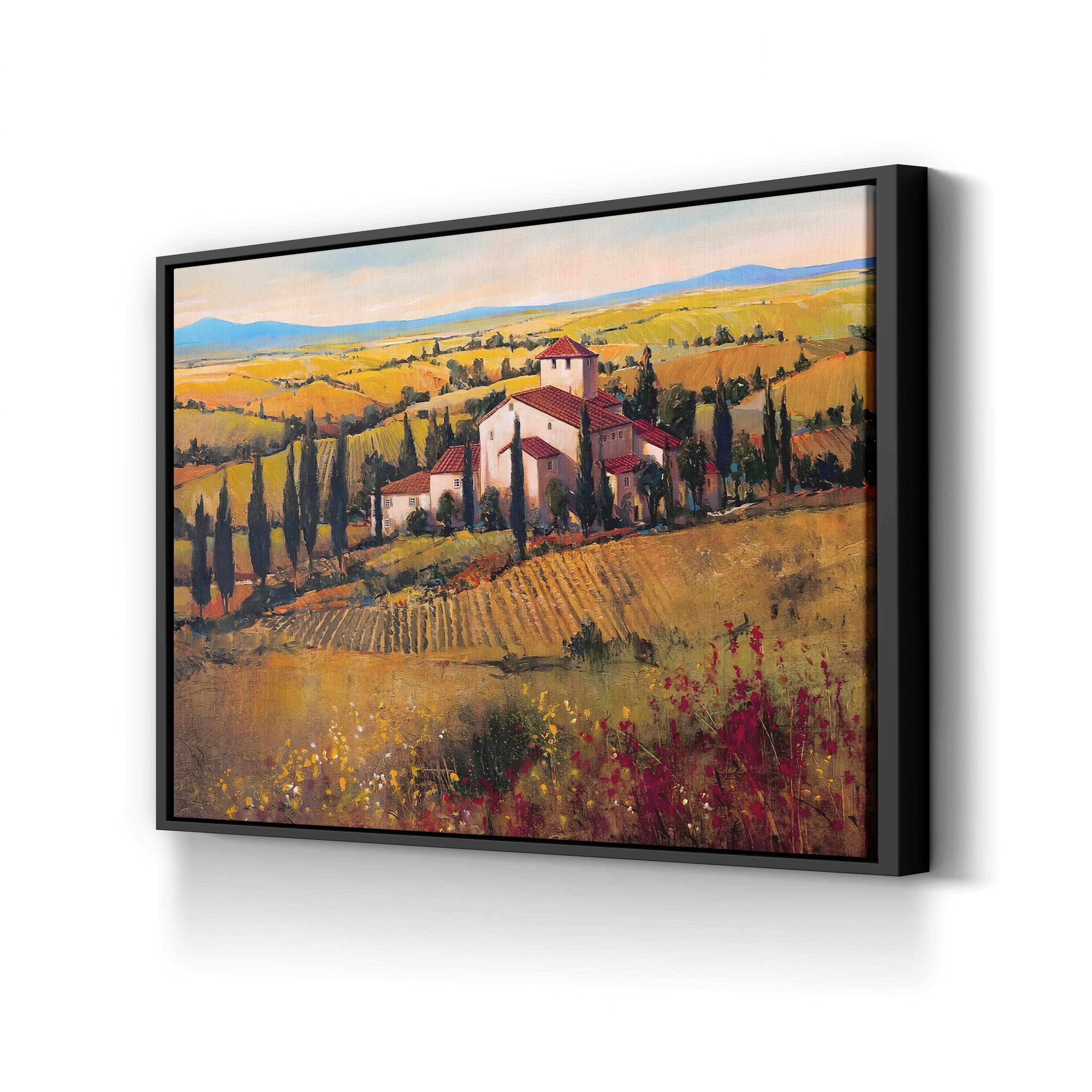 Tuscany Vineyard Canvas Art: Sunlit Rolling Hills, Mediterranean Decor