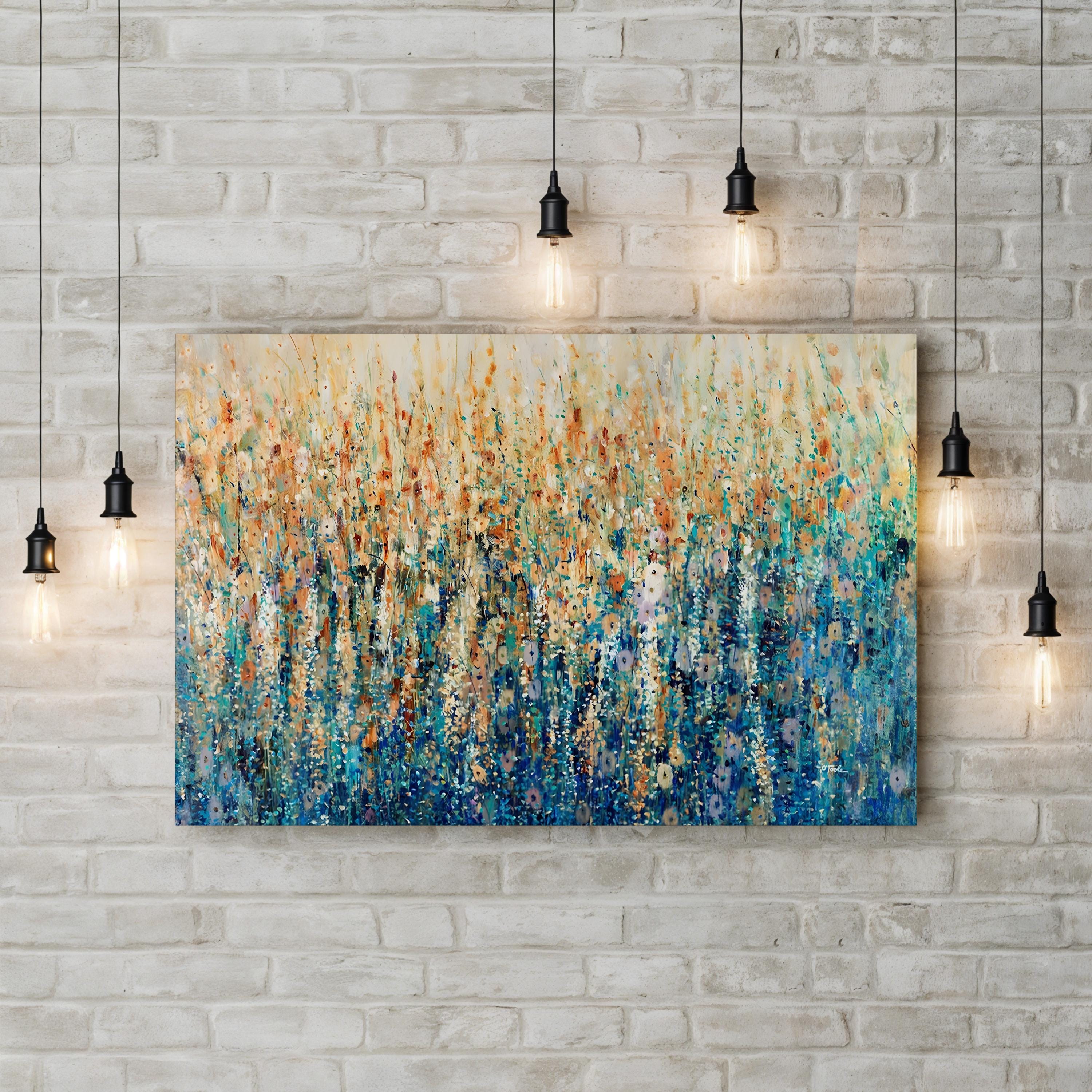 Blue Green Abstract Wildflowers – Period Illustration Wall Art | Modern Floral Canvas Print