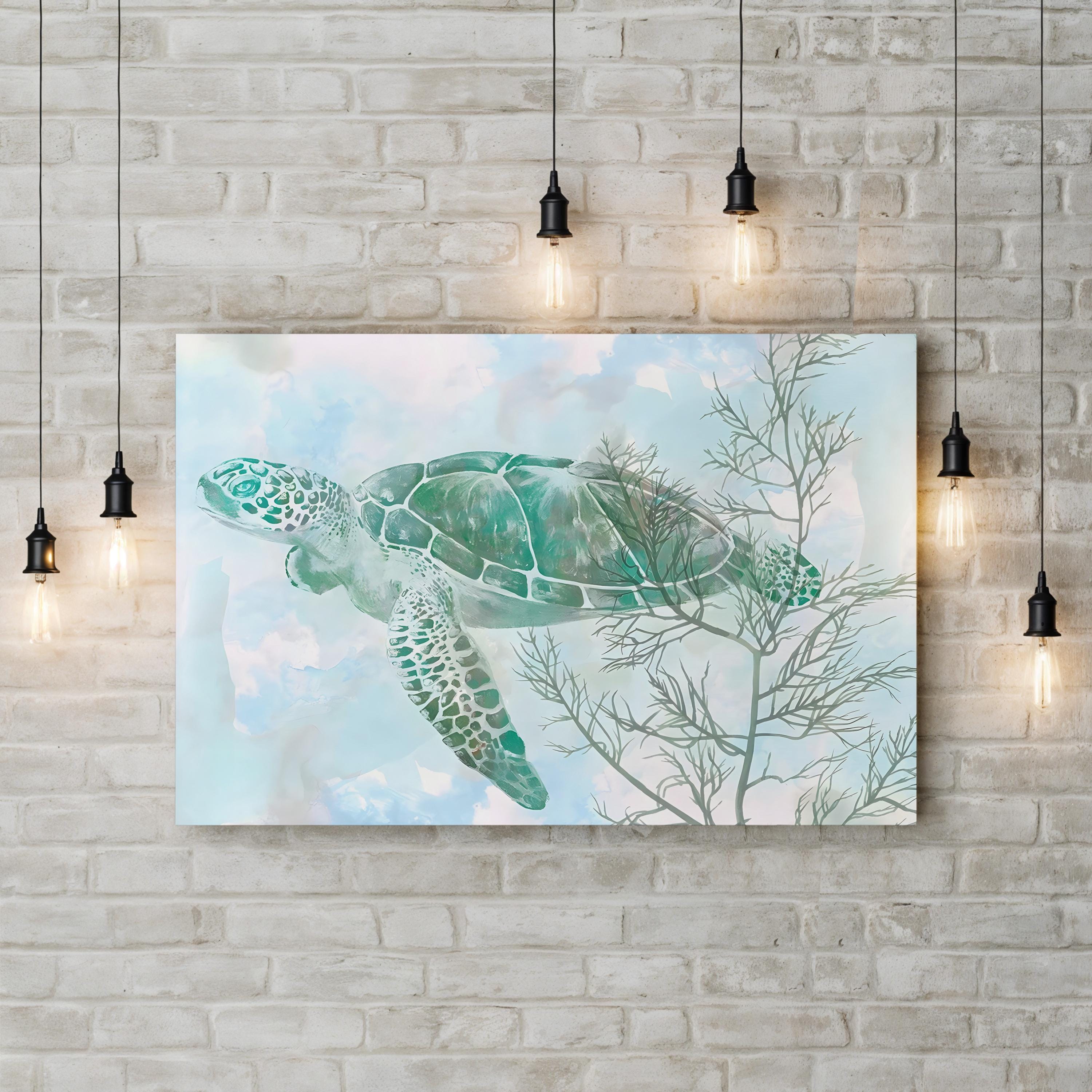 Watercolor Sea Turtle – Period Illustration Wall Art | Coastal Ocean Canvas Print