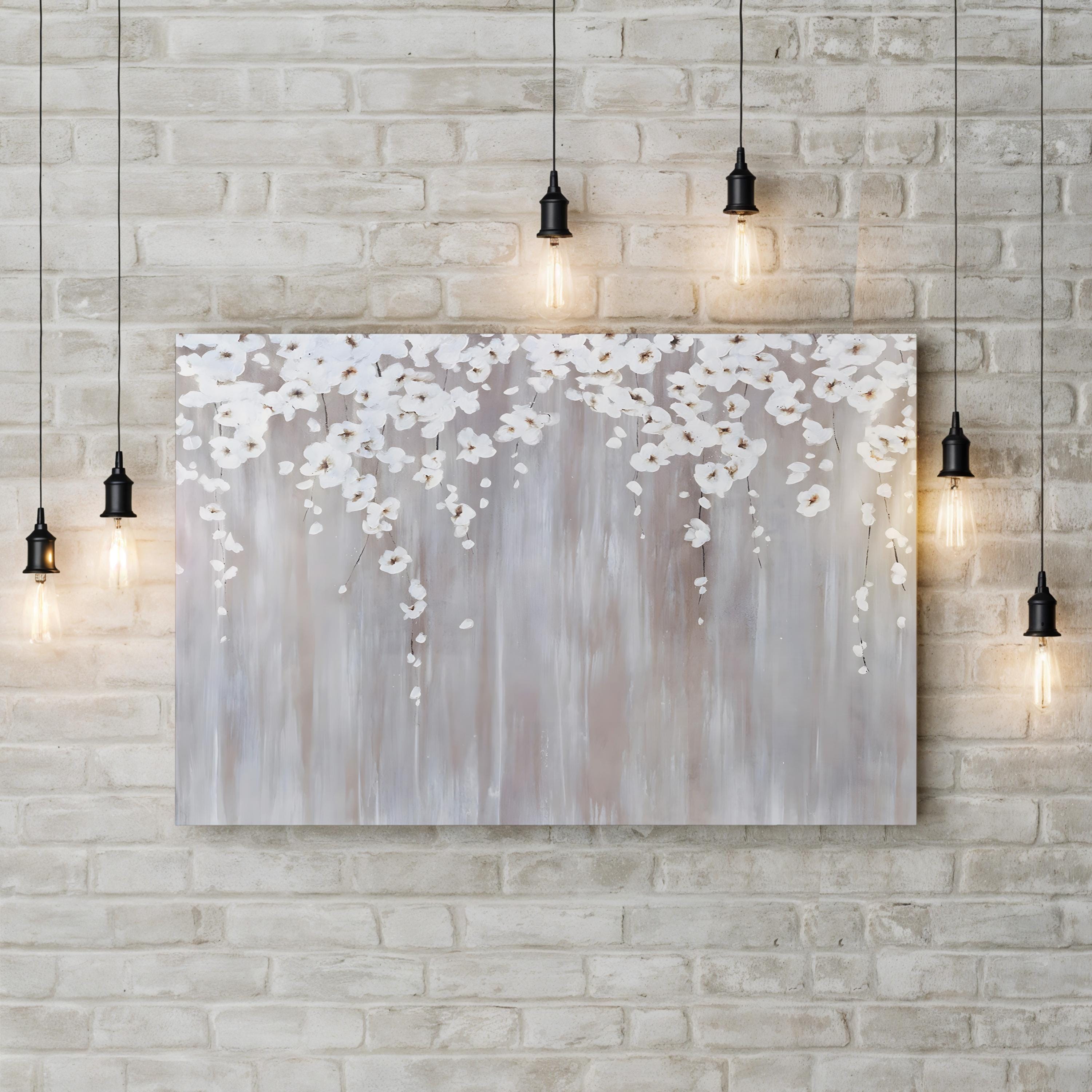 Cascading White Blossoms – Period Illustration Wall Art | Modern Floral Canvas Print