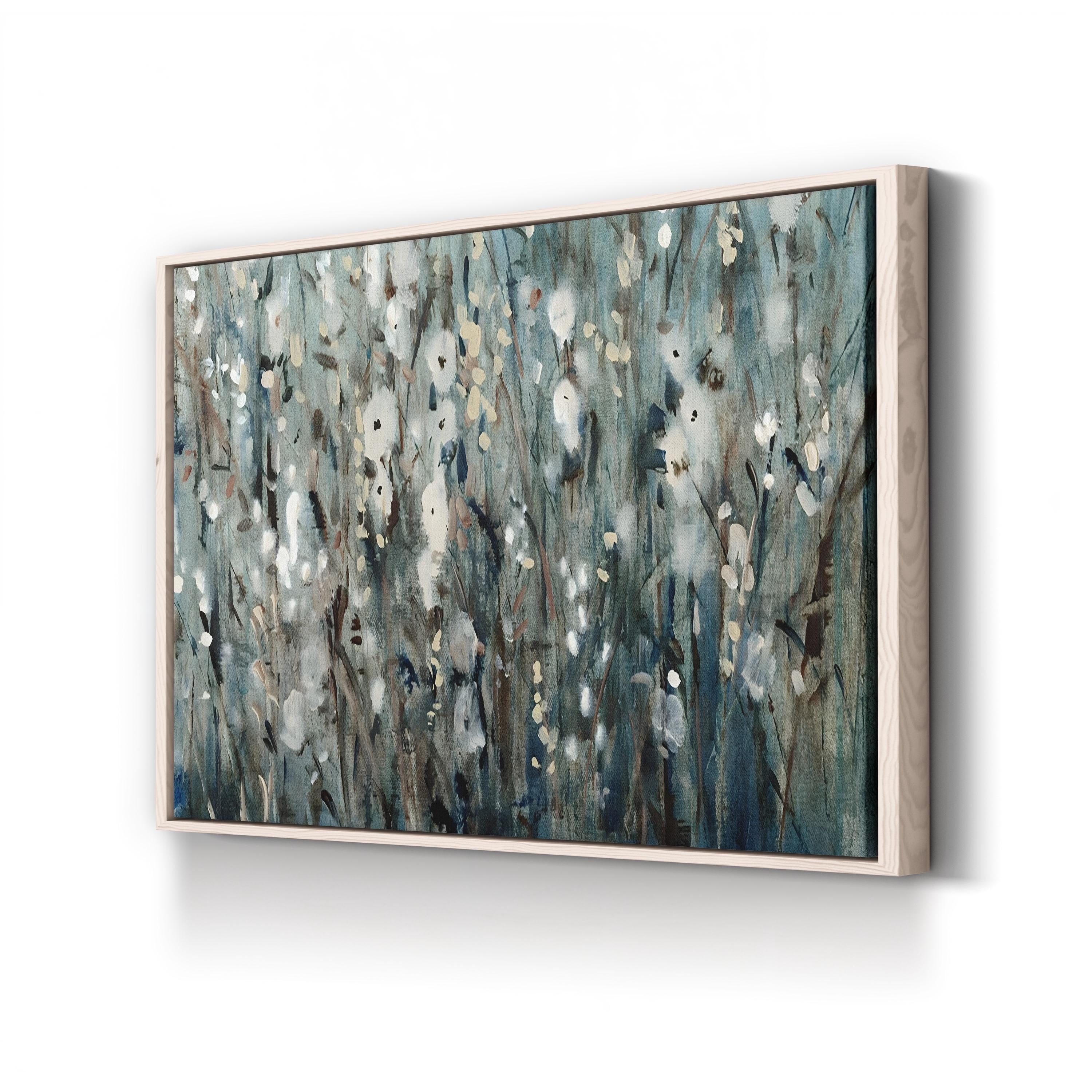 White Blossoms on Navy – Period Illustration Wall Art | Coastal Floral Canvas Print