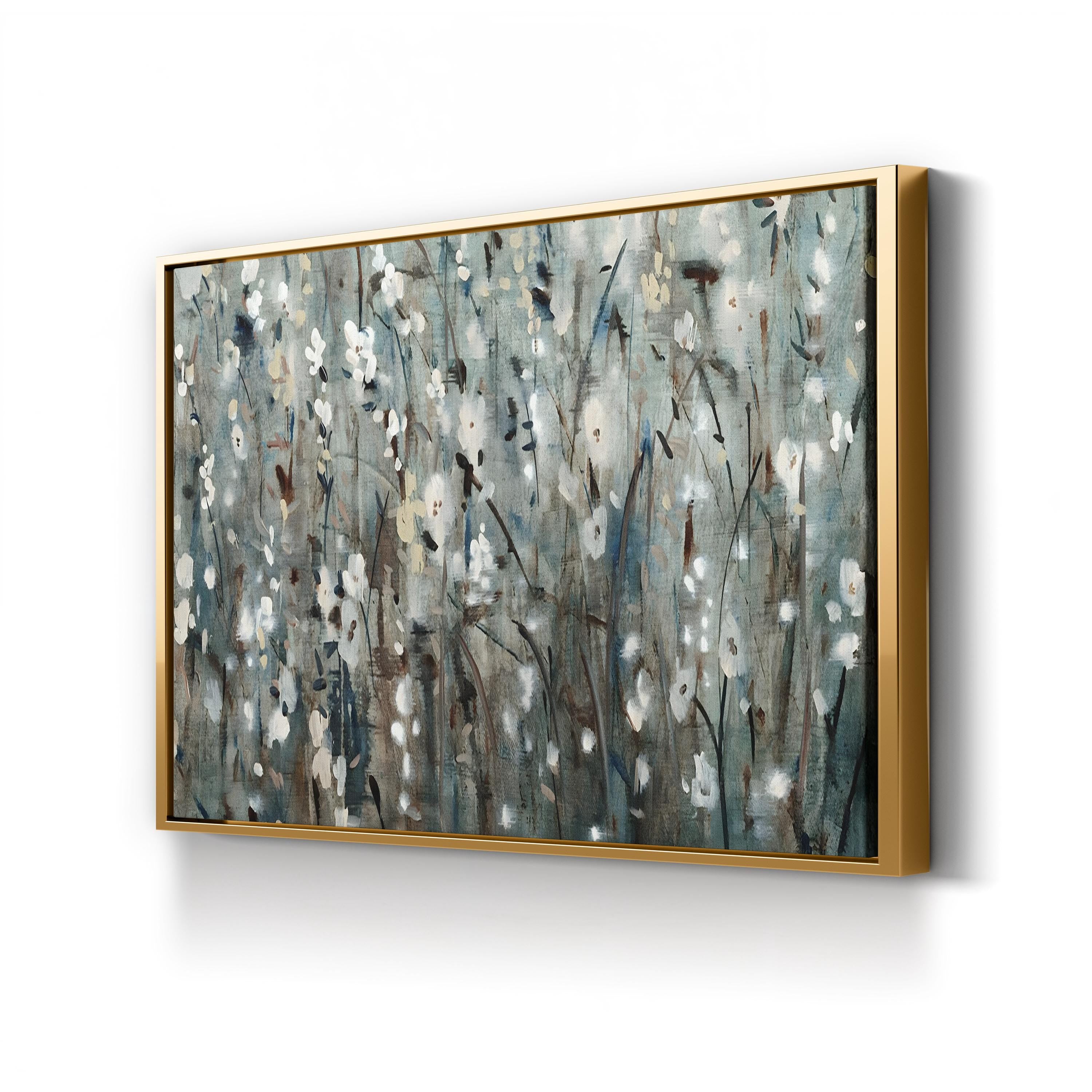 White Blossom Cascade on Navy – Period Illustration Wall Art | Textured Floral Canvas Print