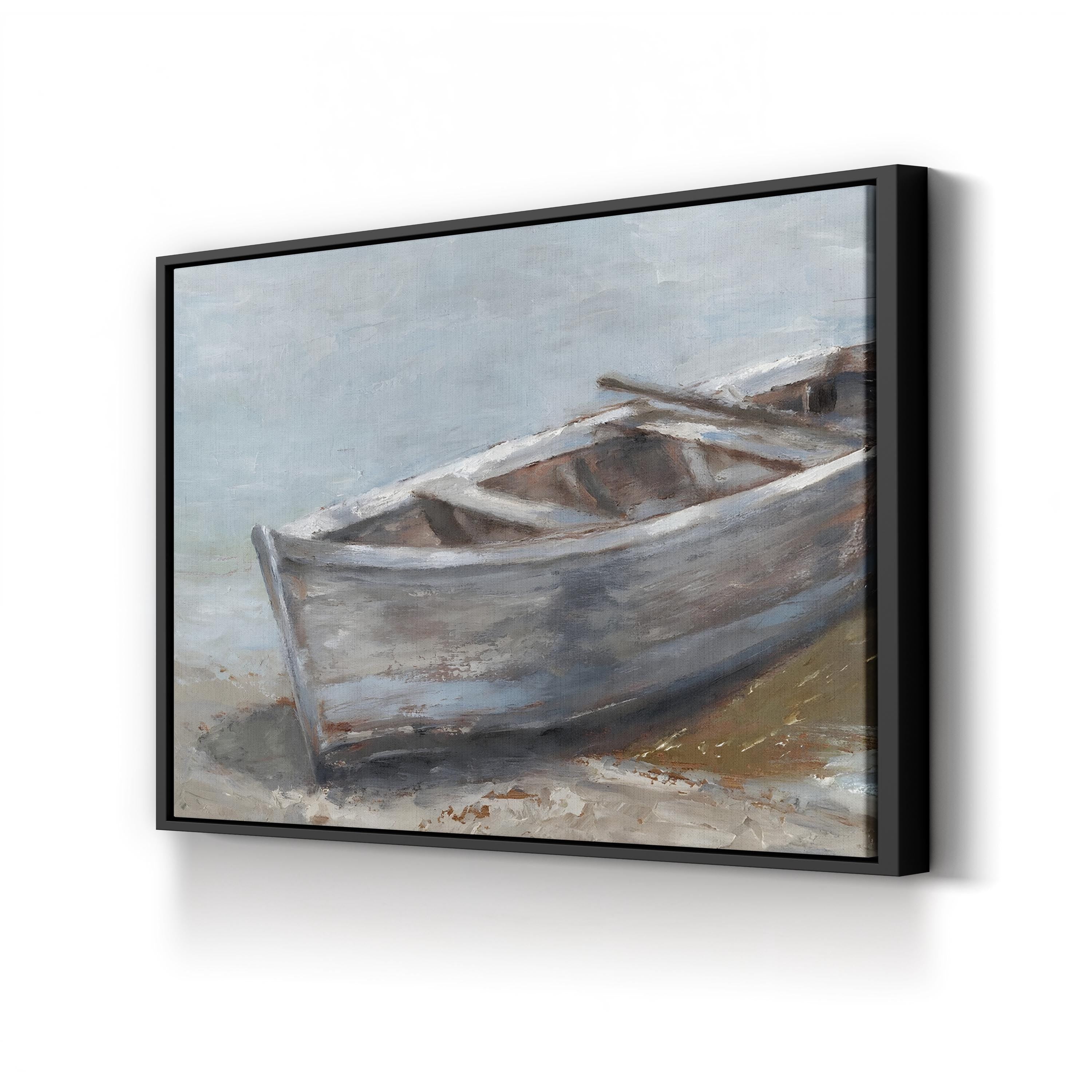 Whitewashed Coastal Rowboat – Period Illustration Wall Art | Beach House Canvas Print
