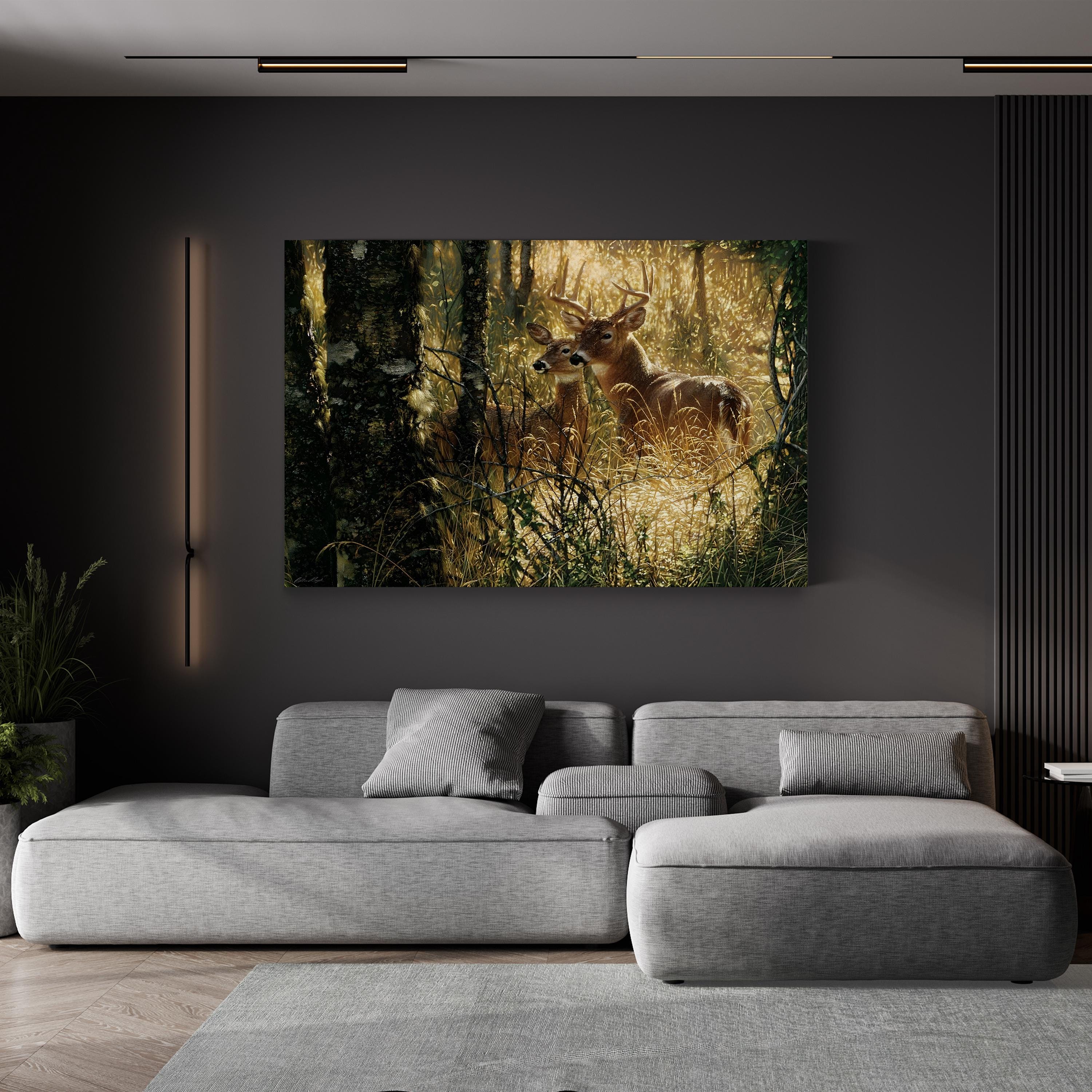 Whitetail Deer in Misty Forest – Vintage Photography Wall Art | Wildlife Canvas Print