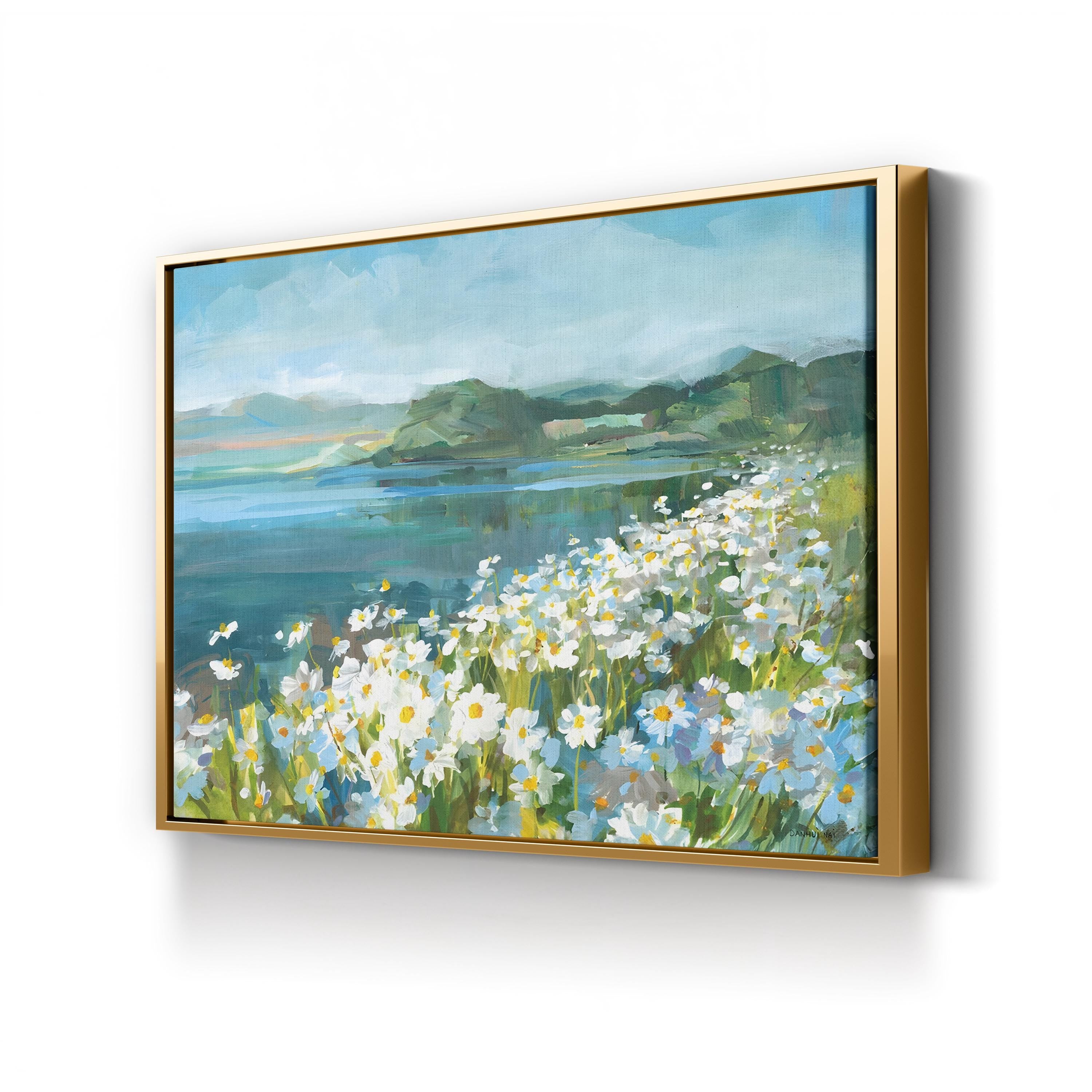 Wild Daisy Bay Wall Art by Danhui Nai – Serene Coastal Floral Landscape Canvas