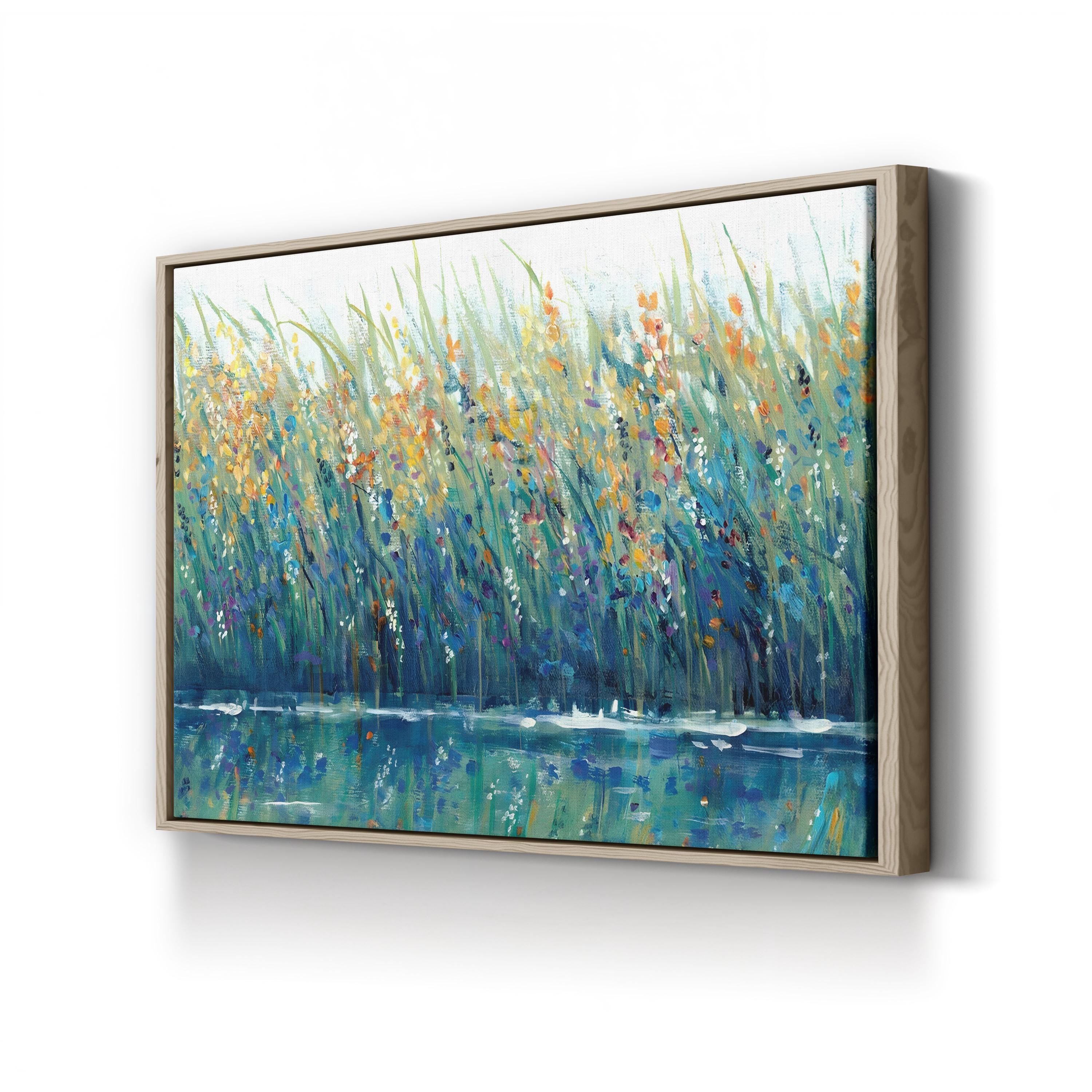Wildflower Meadow Reflection – Period Illustration Wall Art | Tranquil Landscape Canvas Print