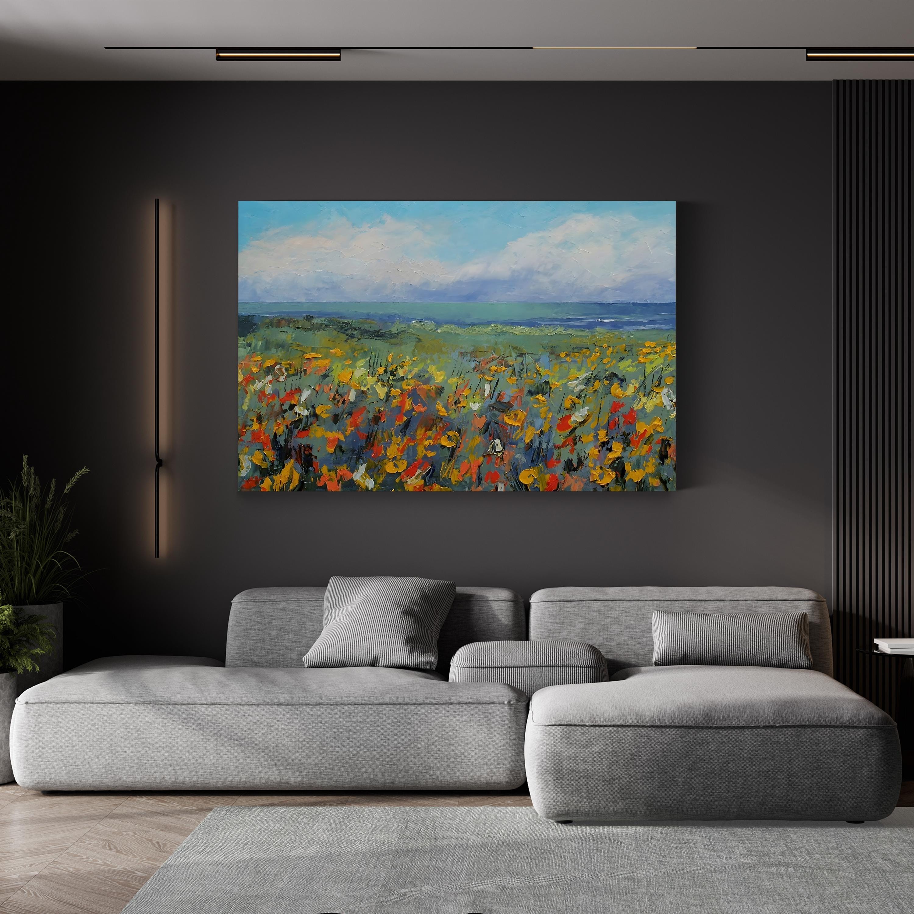 Wildflower Seascape Shoreline – Period Illustration Wall Art | Coastal Nature Canvas Print