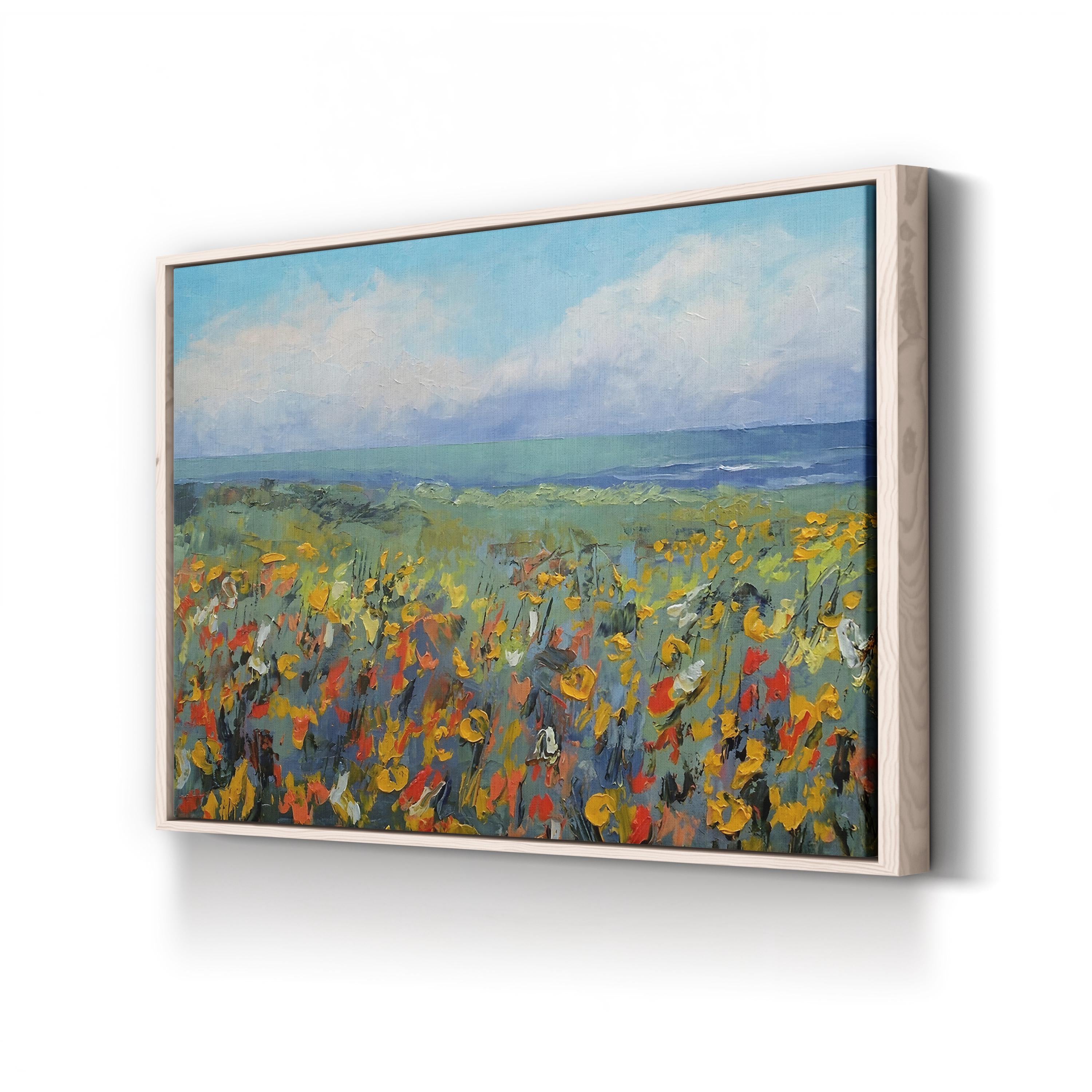 Wildflower Seascape Shoreline – Period Illustration Wall Art | Coastal Nature Canvas Print