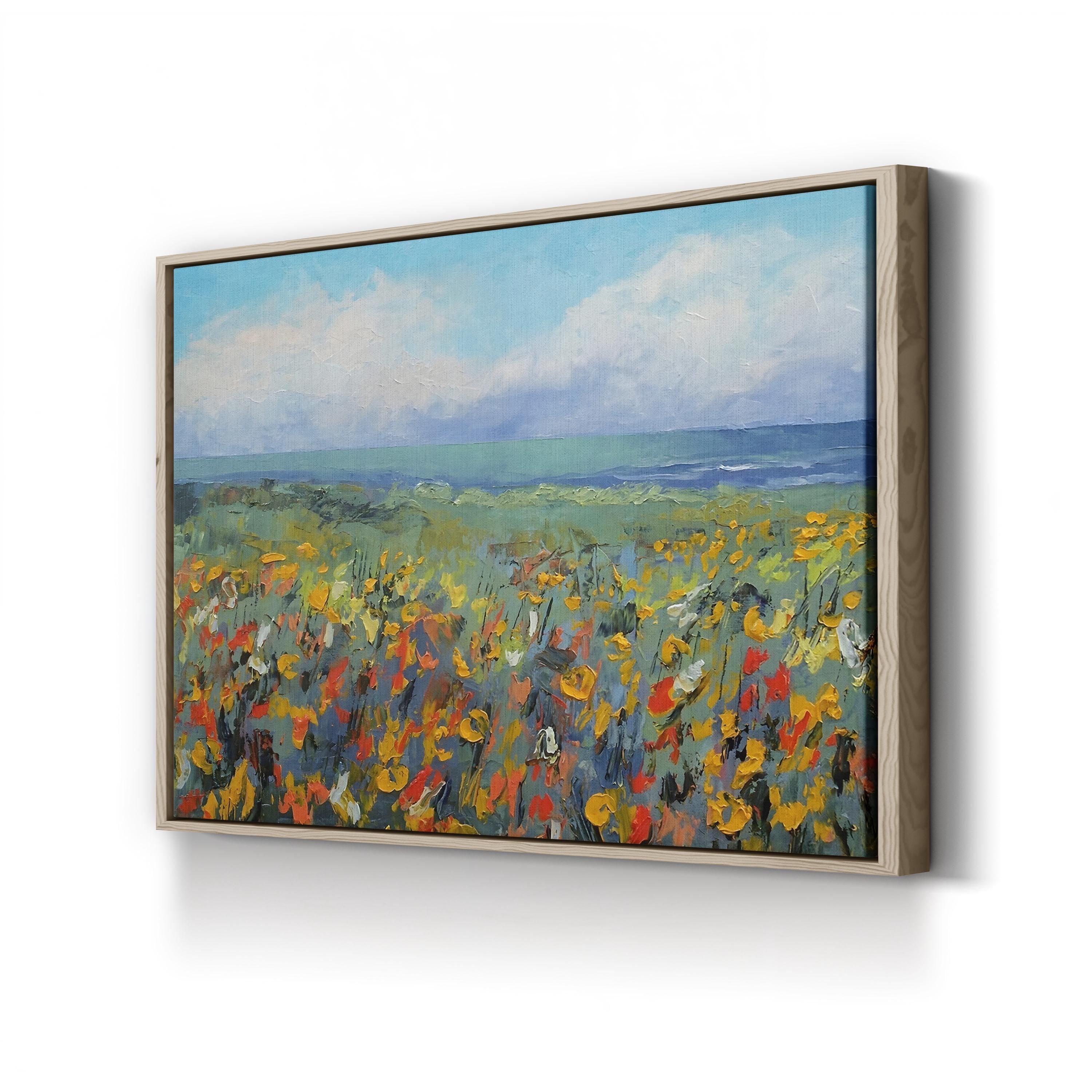 Wildflower Seascape Shoreline – Period Illustration Wall Art | Coastal Nature Canvas Print