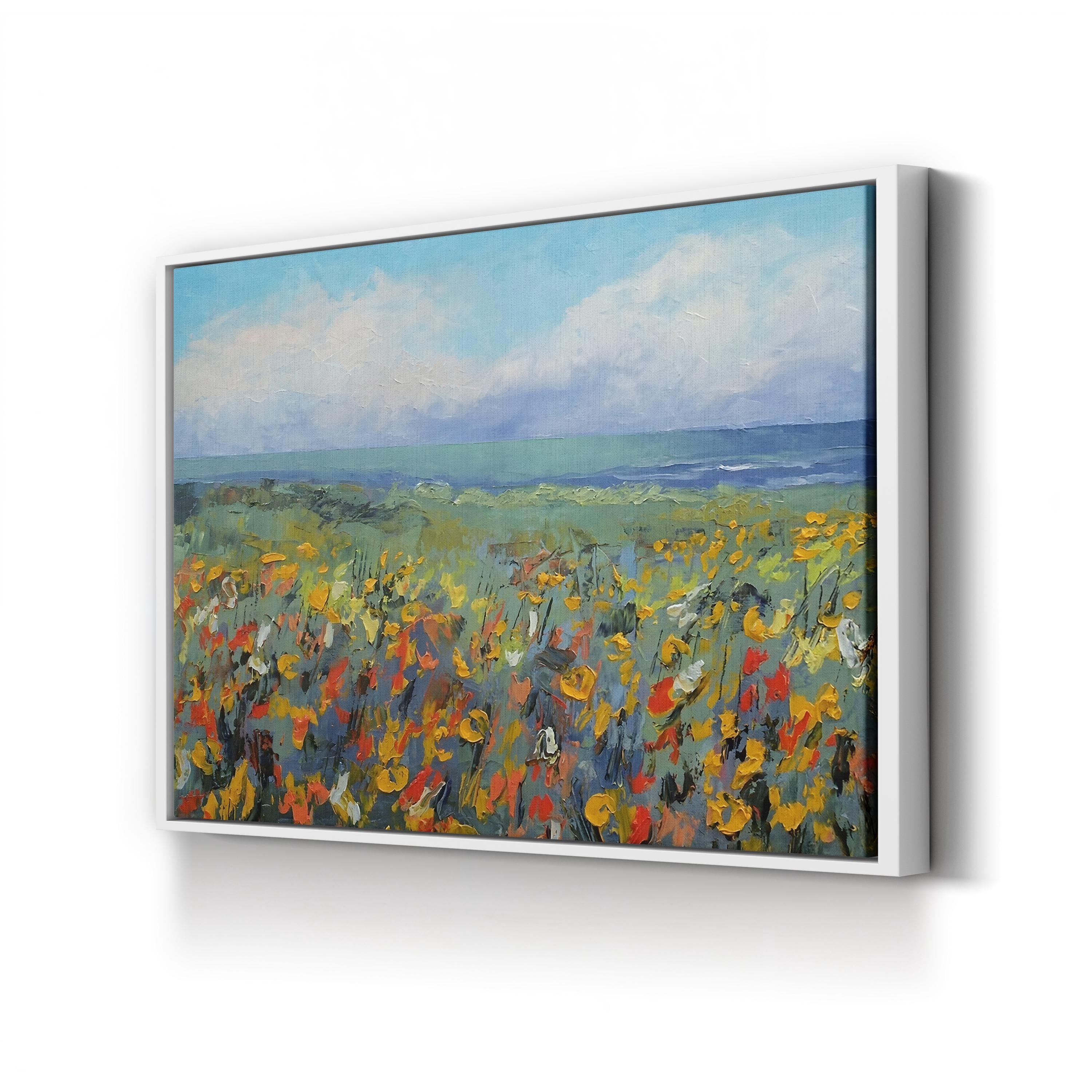 Wildflower Seascape Shoreline – Period Illustration Wall Art | Coastal Nature Canvas Print