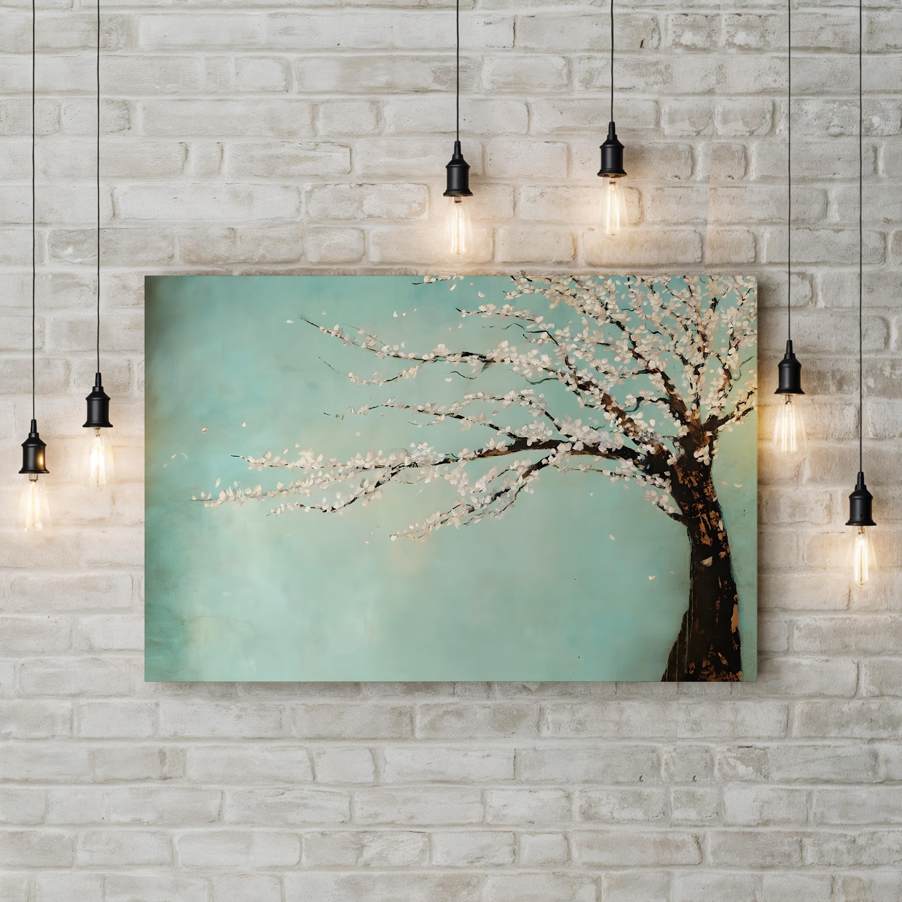 Windy Day Tree Under Blustery Sky – Period Illustration Wall Art | Expressive Nature Canvas Print