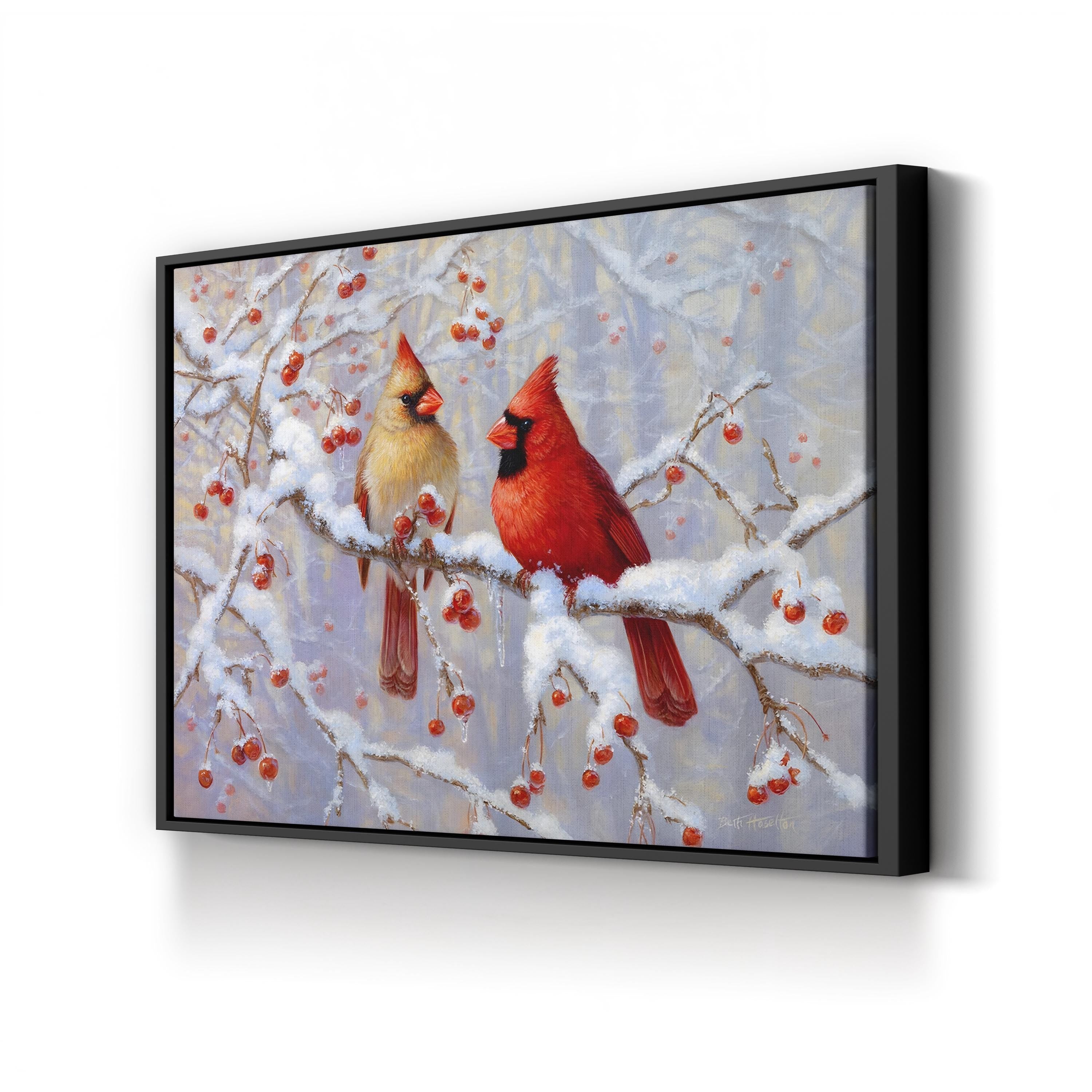 Winter Cardinals on Snowy Branches – Period Illustration Wall Art | Holiday Canvas Print