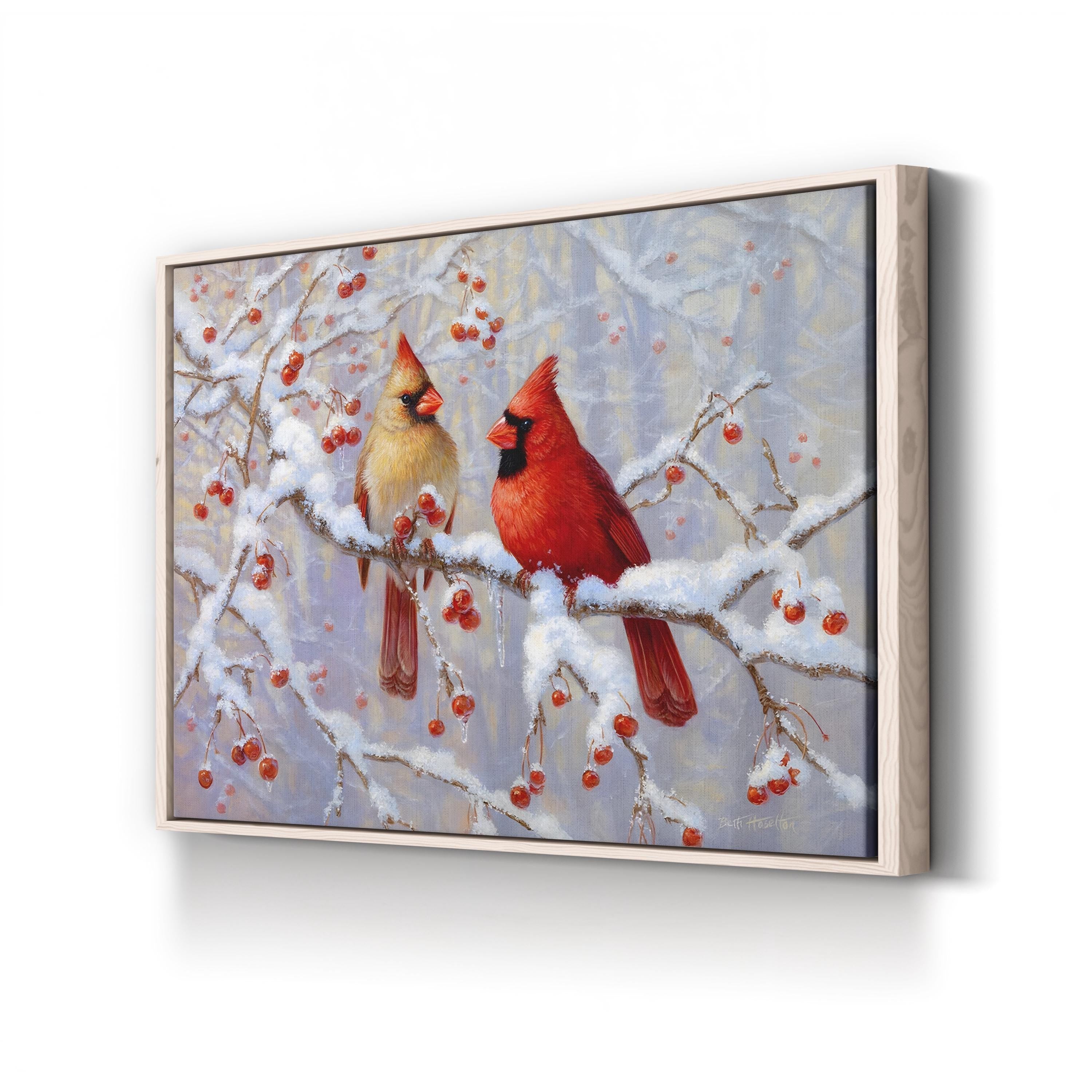 Winter Cardinals on Snowy Branches – Period Illustration Wall Art | Holiday Canvas Print