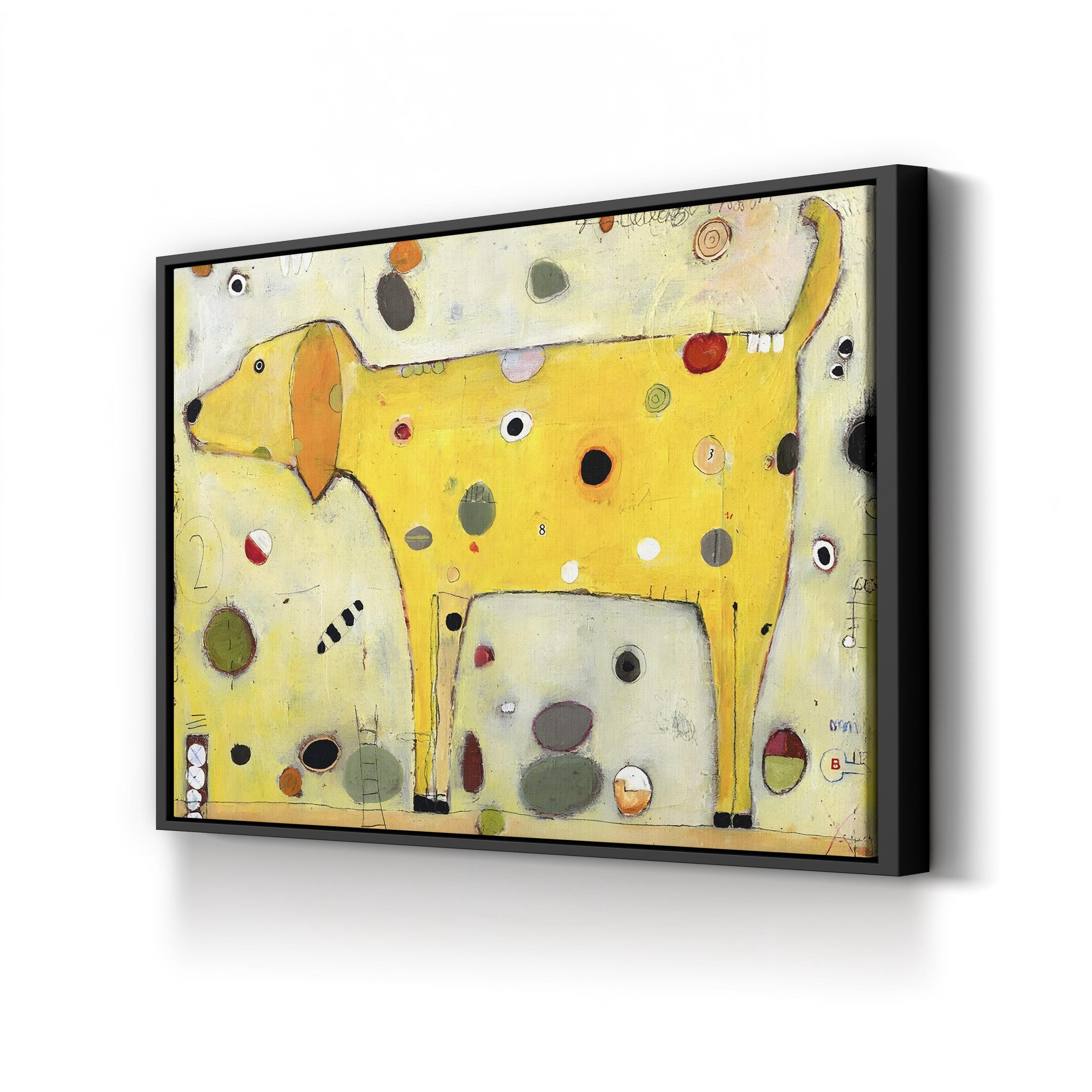 Yellow Wall Art – Playful Contemporary Dog Artwork by Jill Mayberg