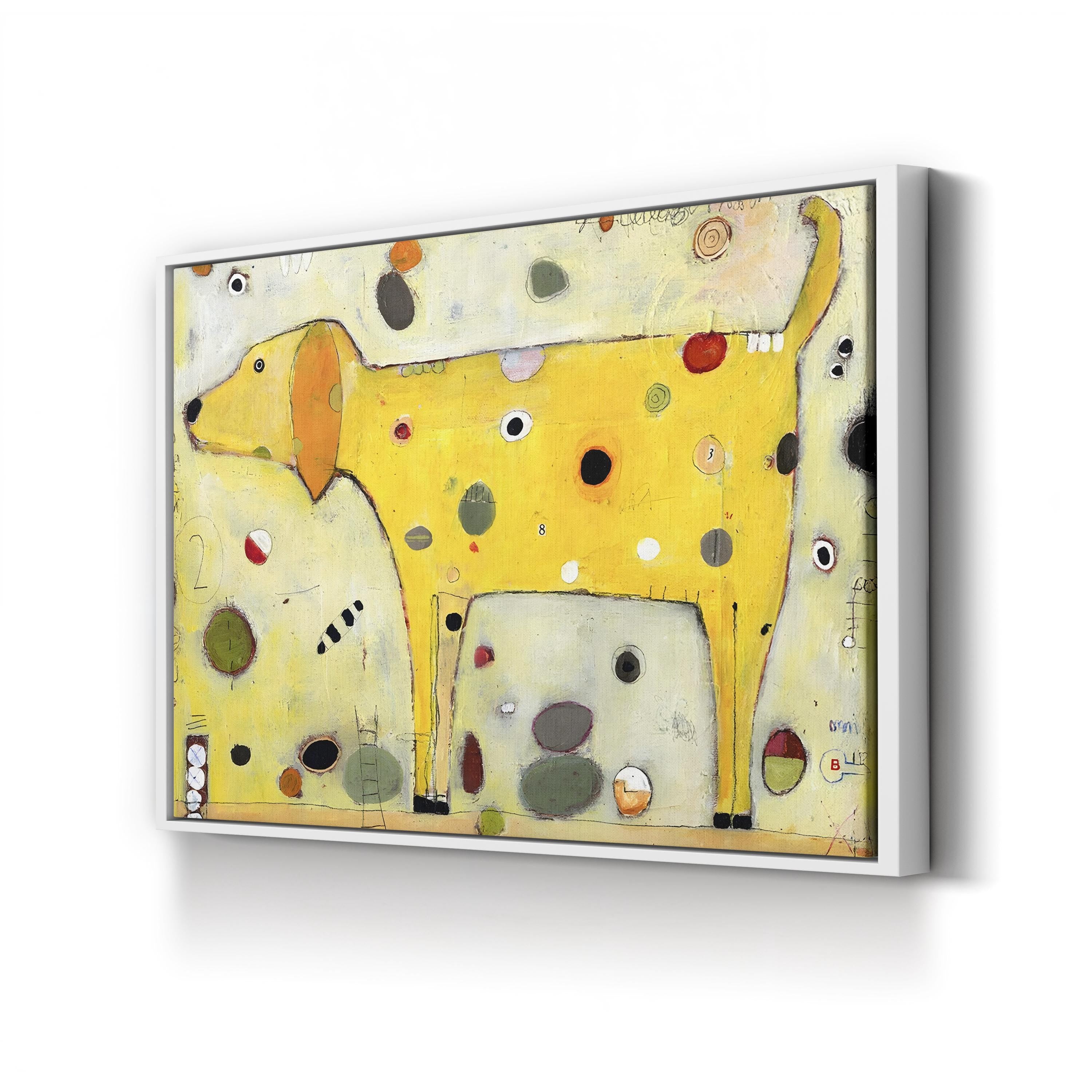 Yellow Wall Art – Playful Contemporary Dog Artwork by Jill Mayberg