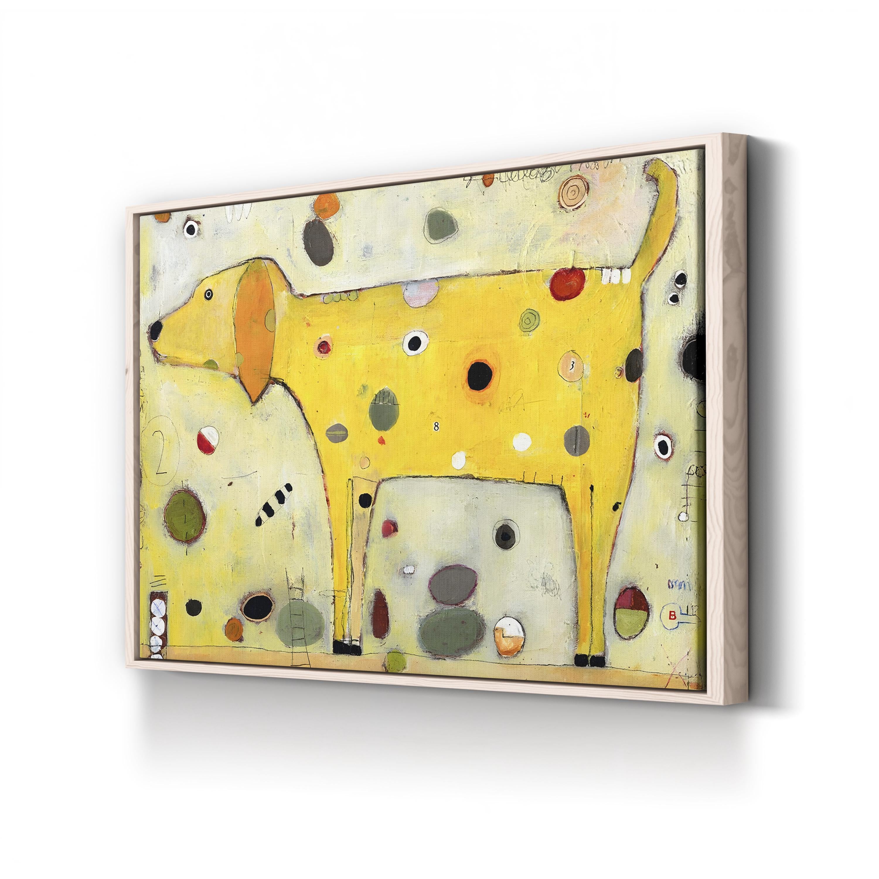 Yellow Wall Art – Playful Contemporary Dog Artwork by Jill Mayberg