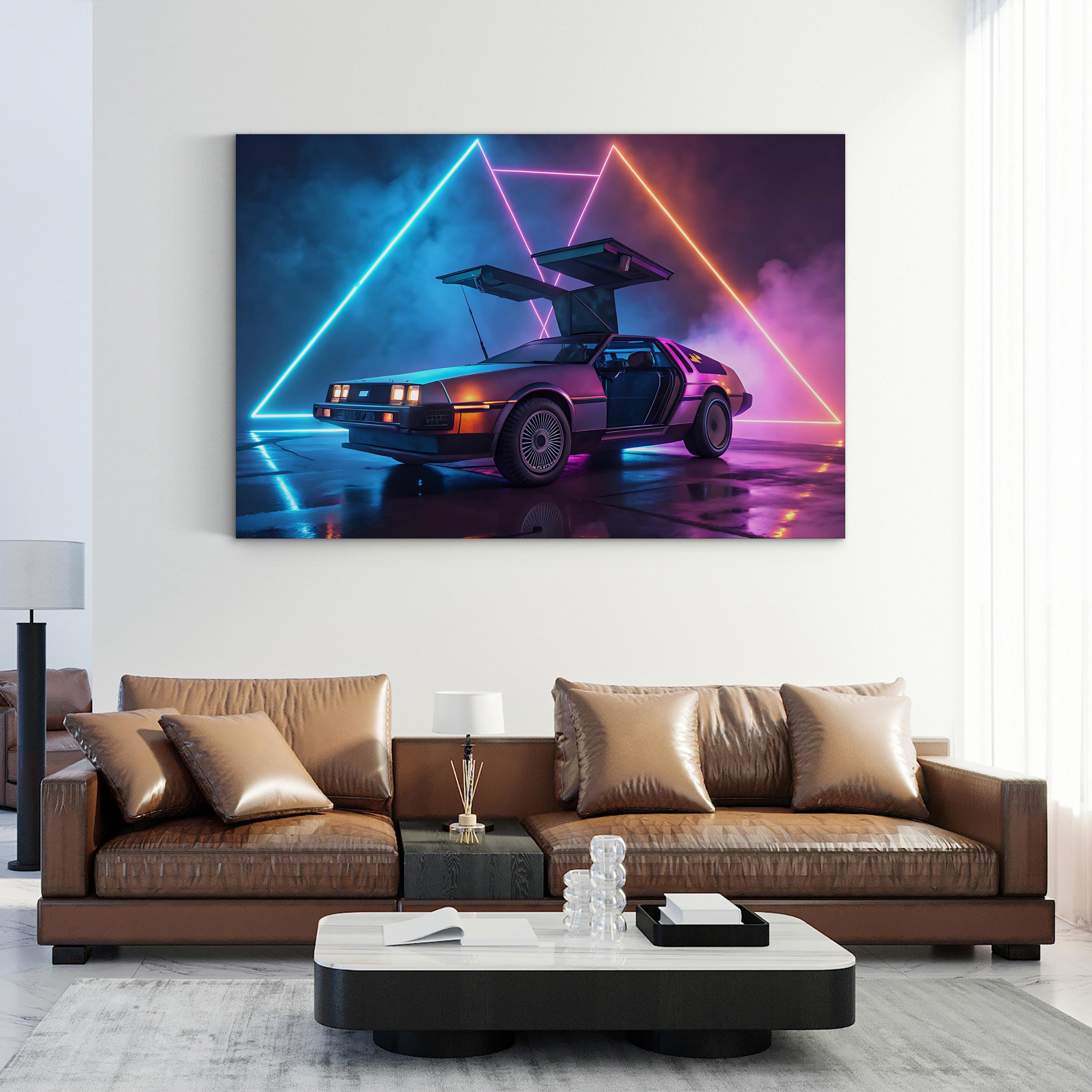 Retro 88 MPH Car – Period Illustration Wall Art | Sci-Fi Neon Canvas Print