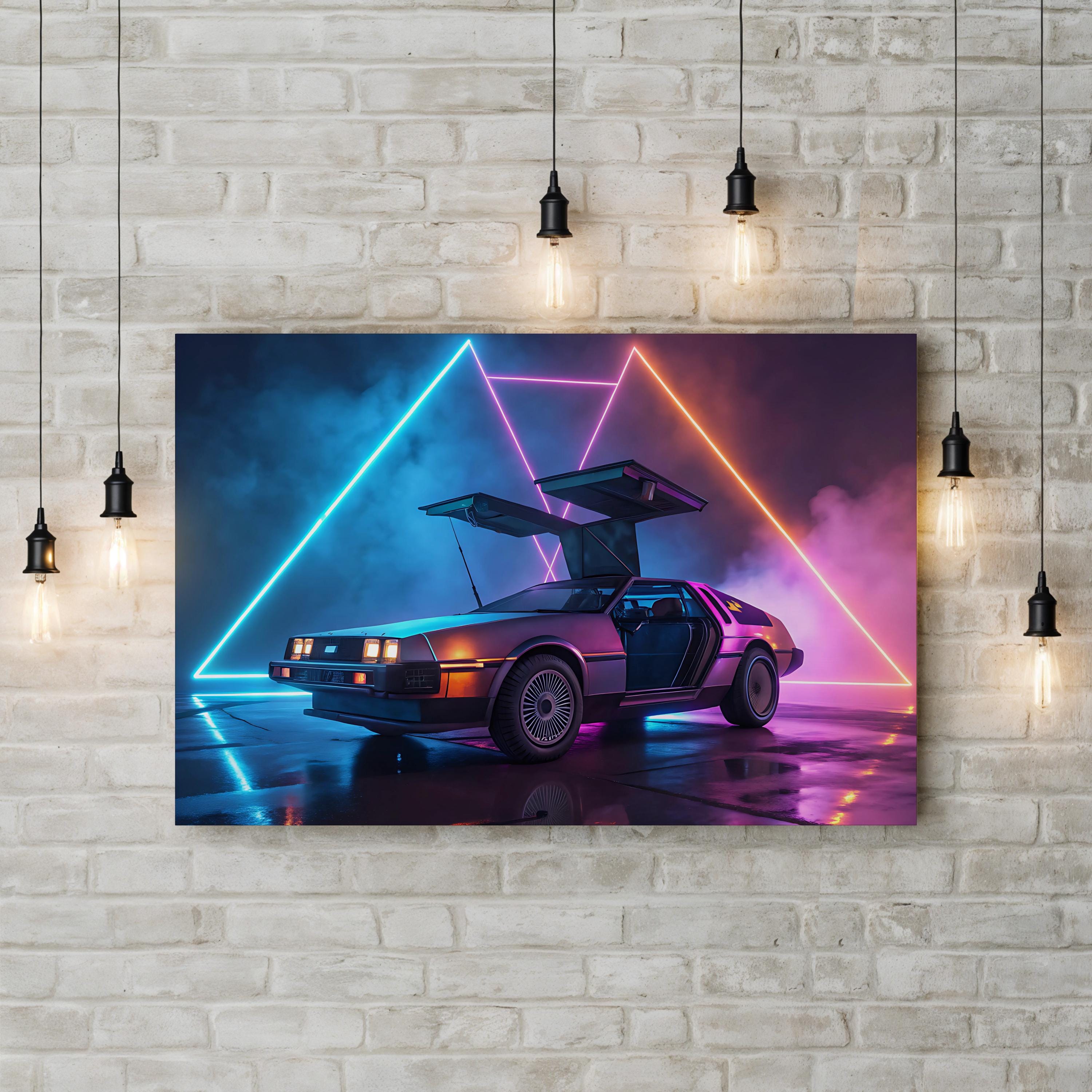 Retro 88 MPH Car – Period Illustration Wall Art | Sci-Fi Neon Canvas Print