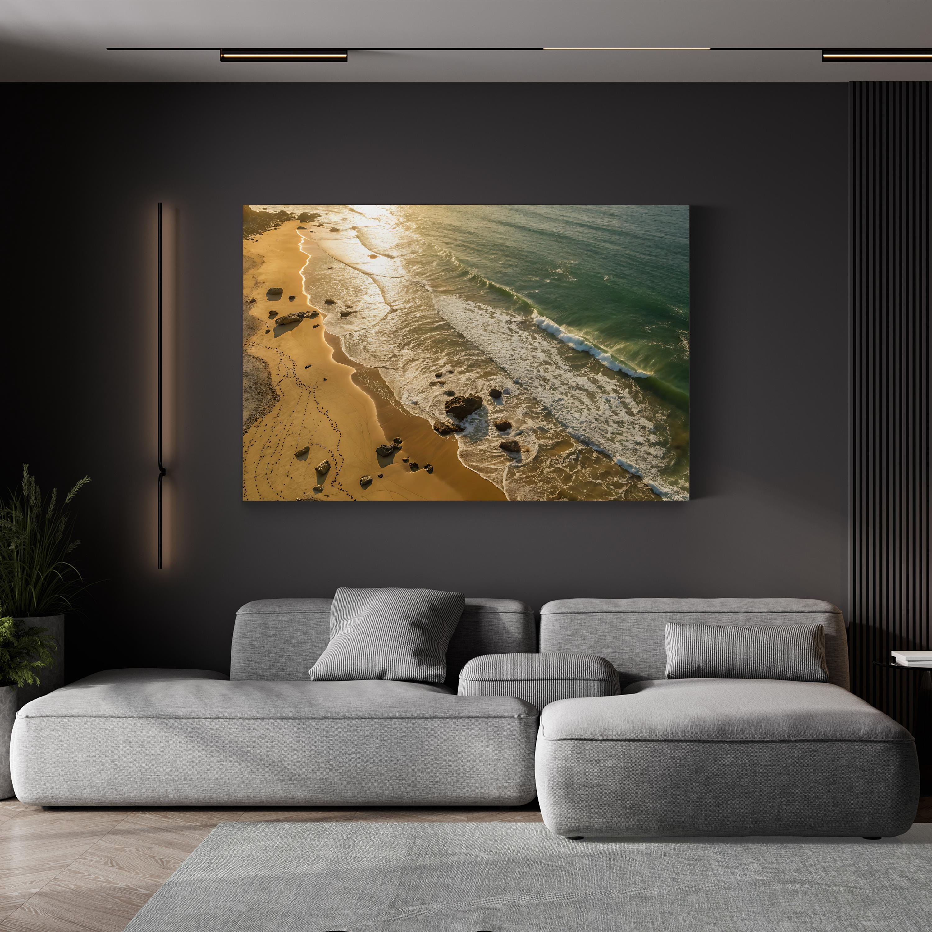 Aerial Coastal Sunset — Modern Beach Shoreline Canvas Wall Art