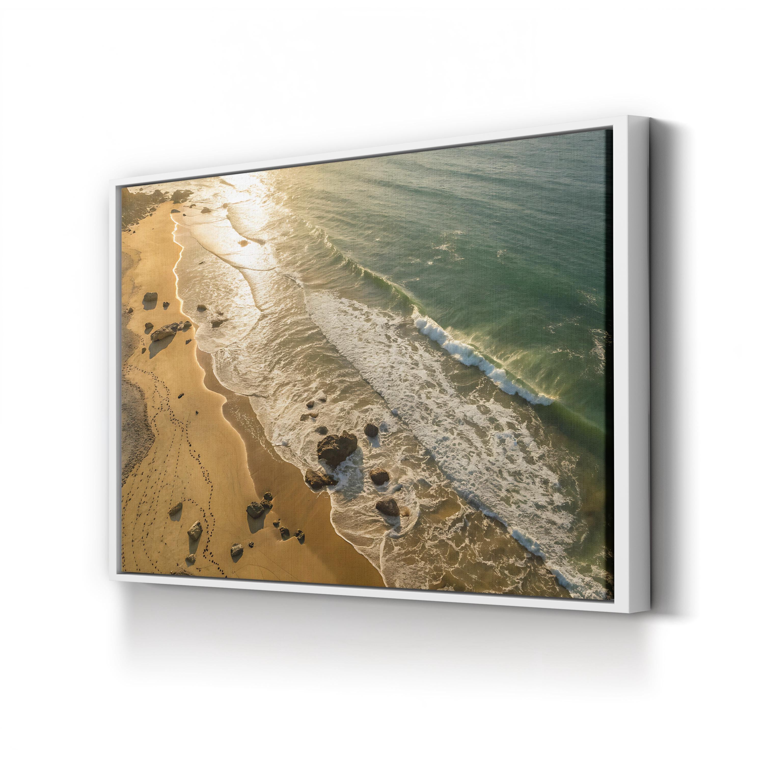 Aerial Coastal Sunset — Modern Beach Shoreline Canvas Wall Art