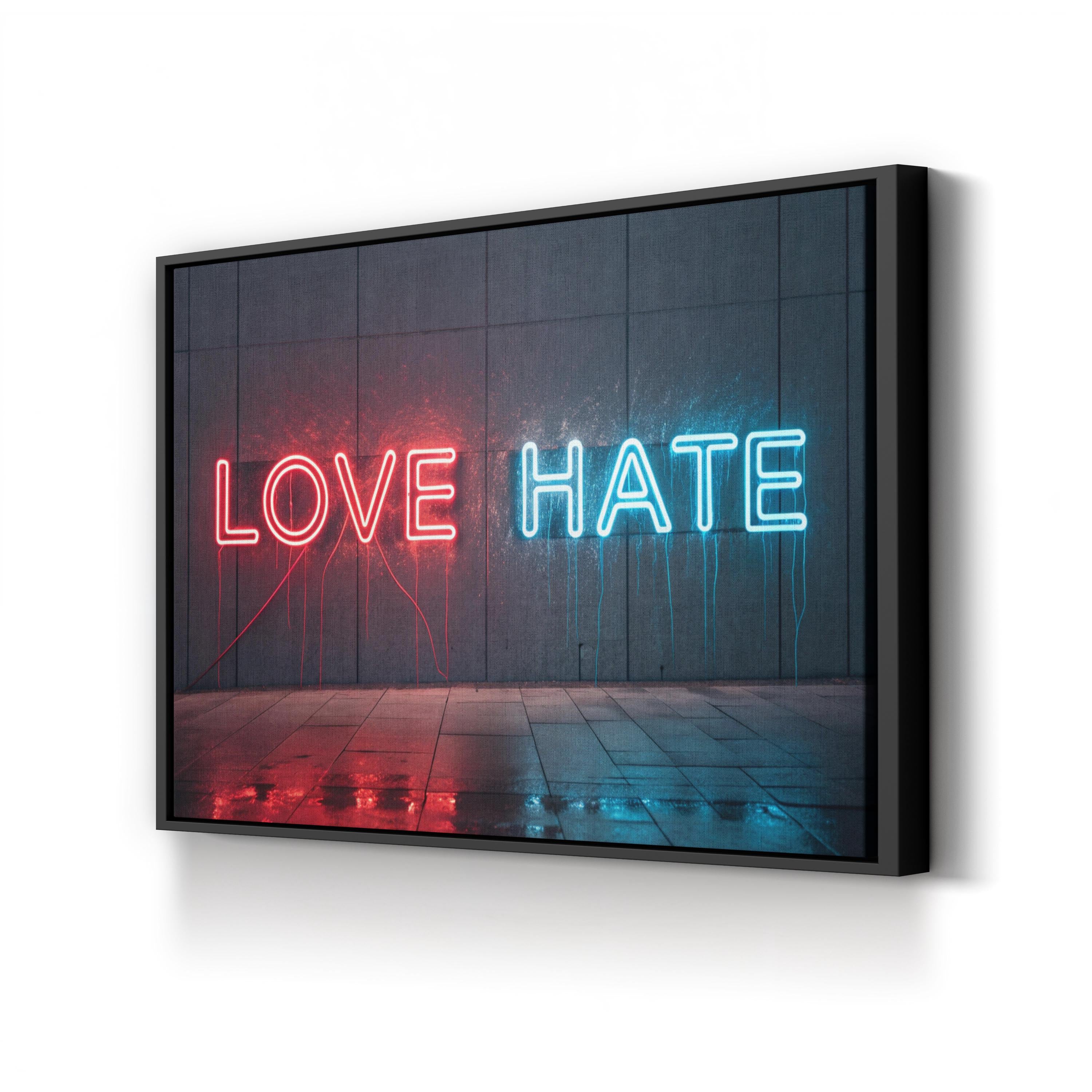 A Love Hate Relationship Wall Art | Contemporary Urban Neon Typography Canvas Print