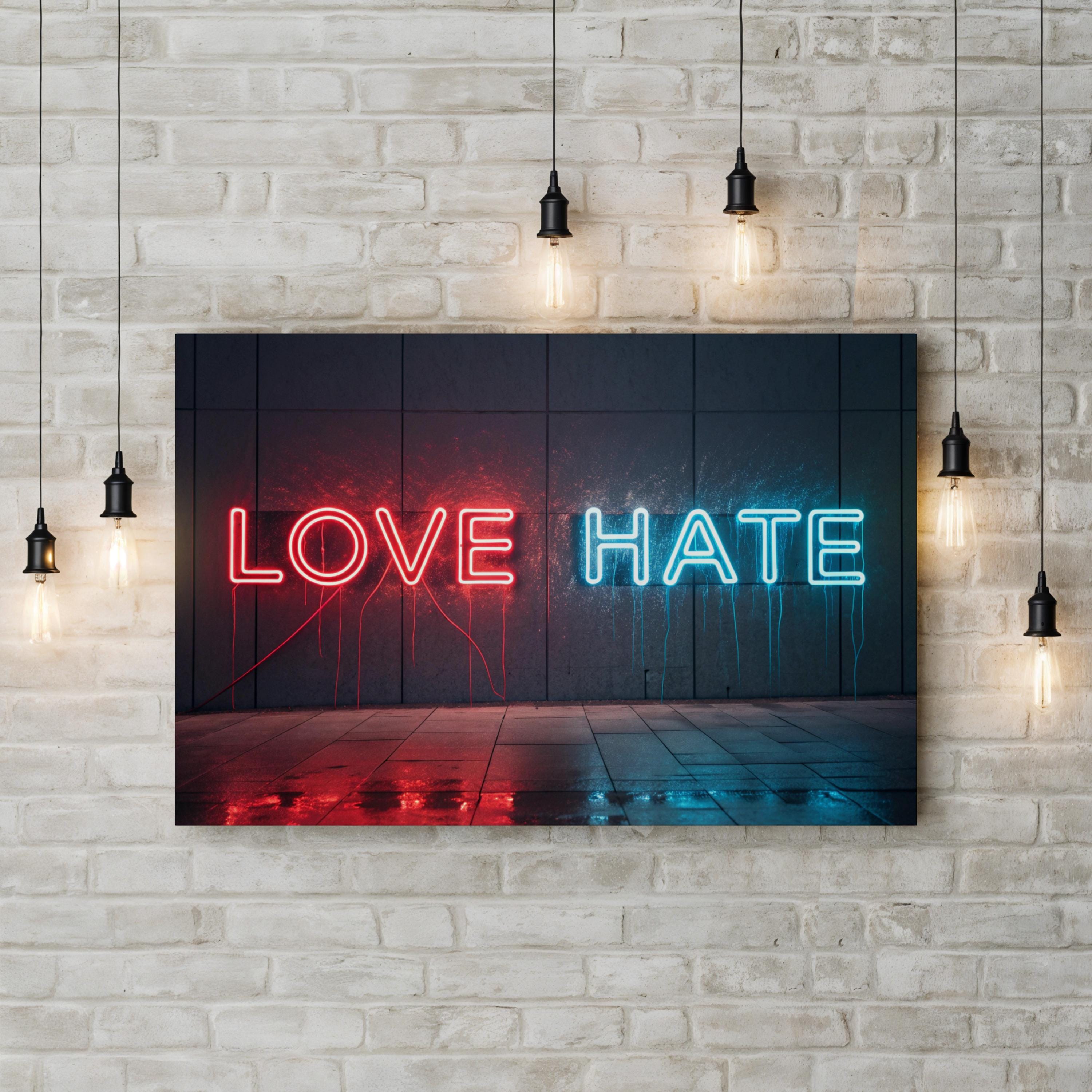 A Love Hate Relationship Wall Art | Contemporary Urban Neon Typography Canvas Print