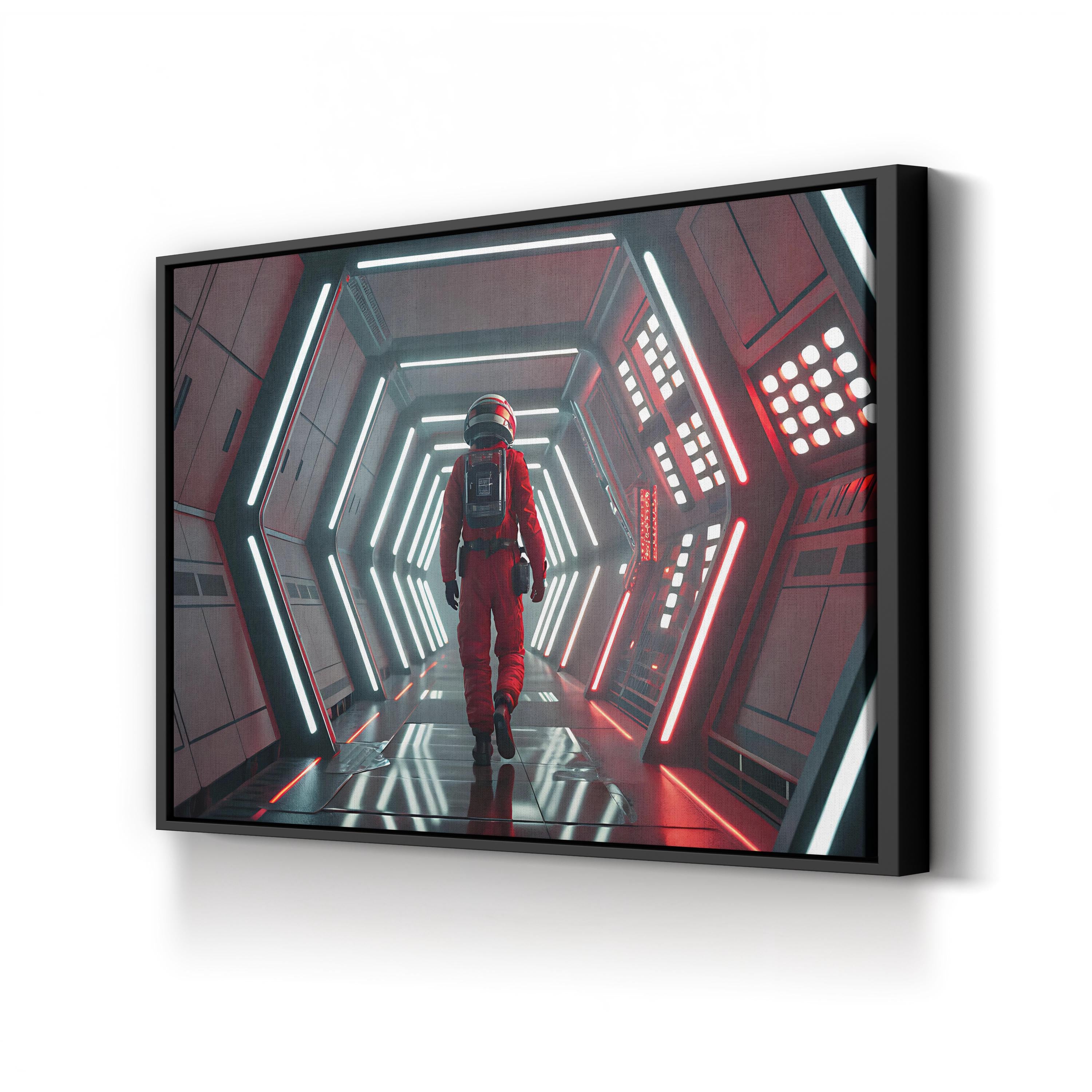 Sci-Fi Astronaut Corridor – Period Illustration Wall Art | Futuristic Space Canvas Print