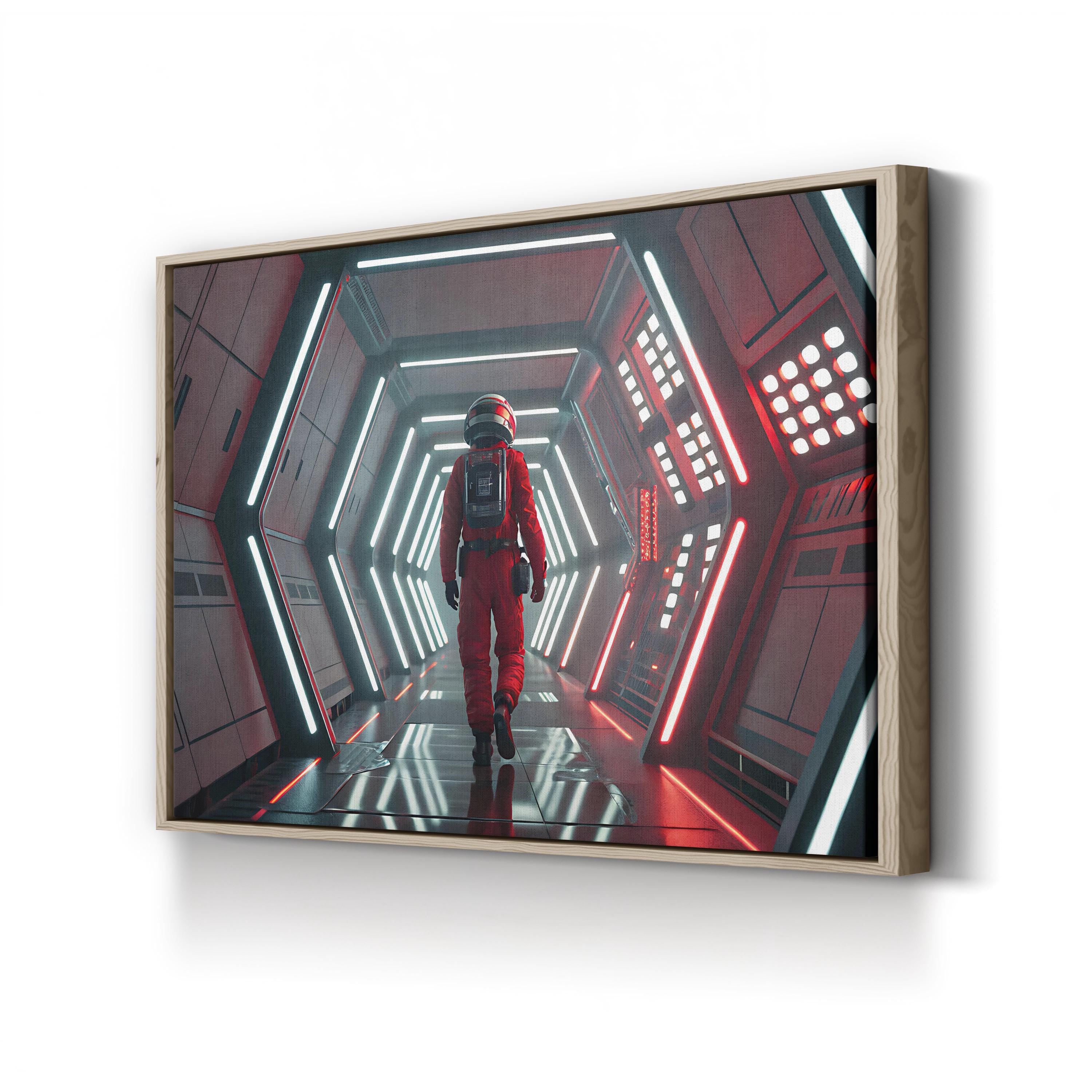 Sci-Fi Astronaut Corridor – Period Illustration Wall Art | Futuristic Space Canvas Print