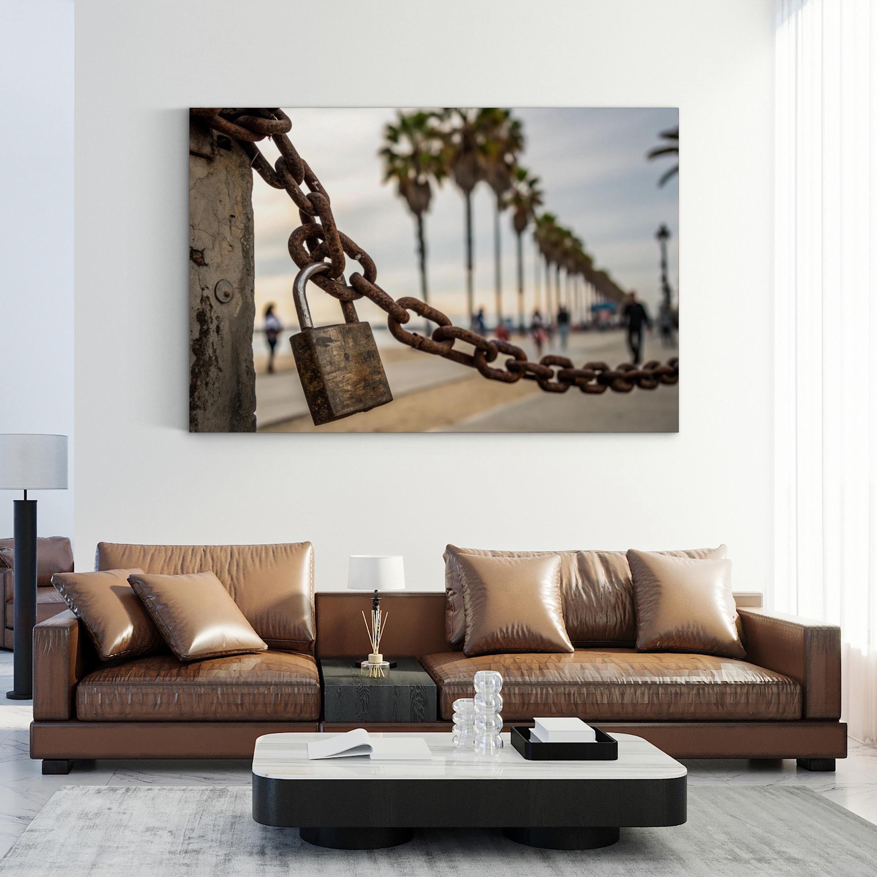 Access Denied – Period Illustration Wall Art | Urban Street Lock & Chain Canvas Print