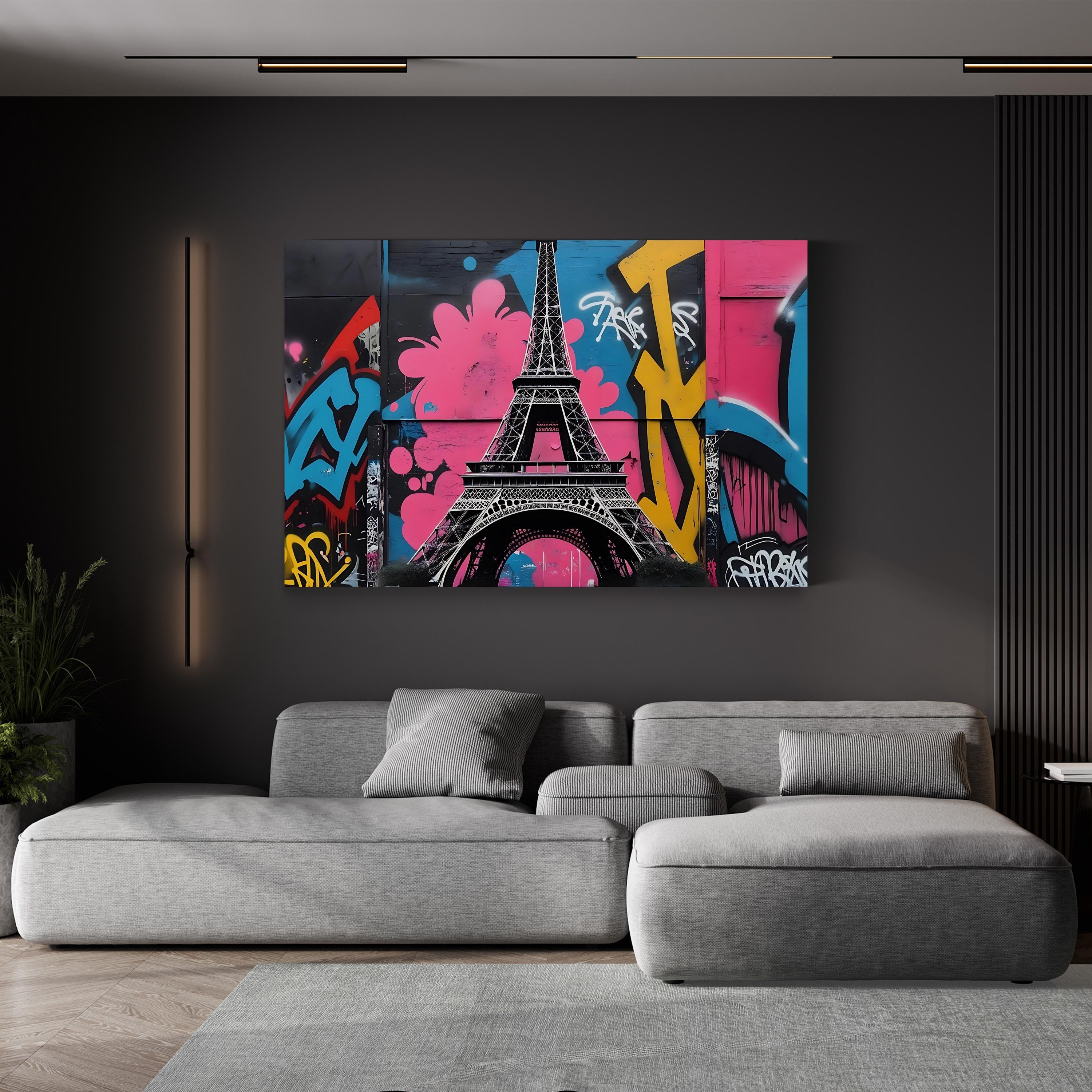 Eiffel Tower Graffiti Color – Period Illustration Wall Art | Paris Street Canvas Print