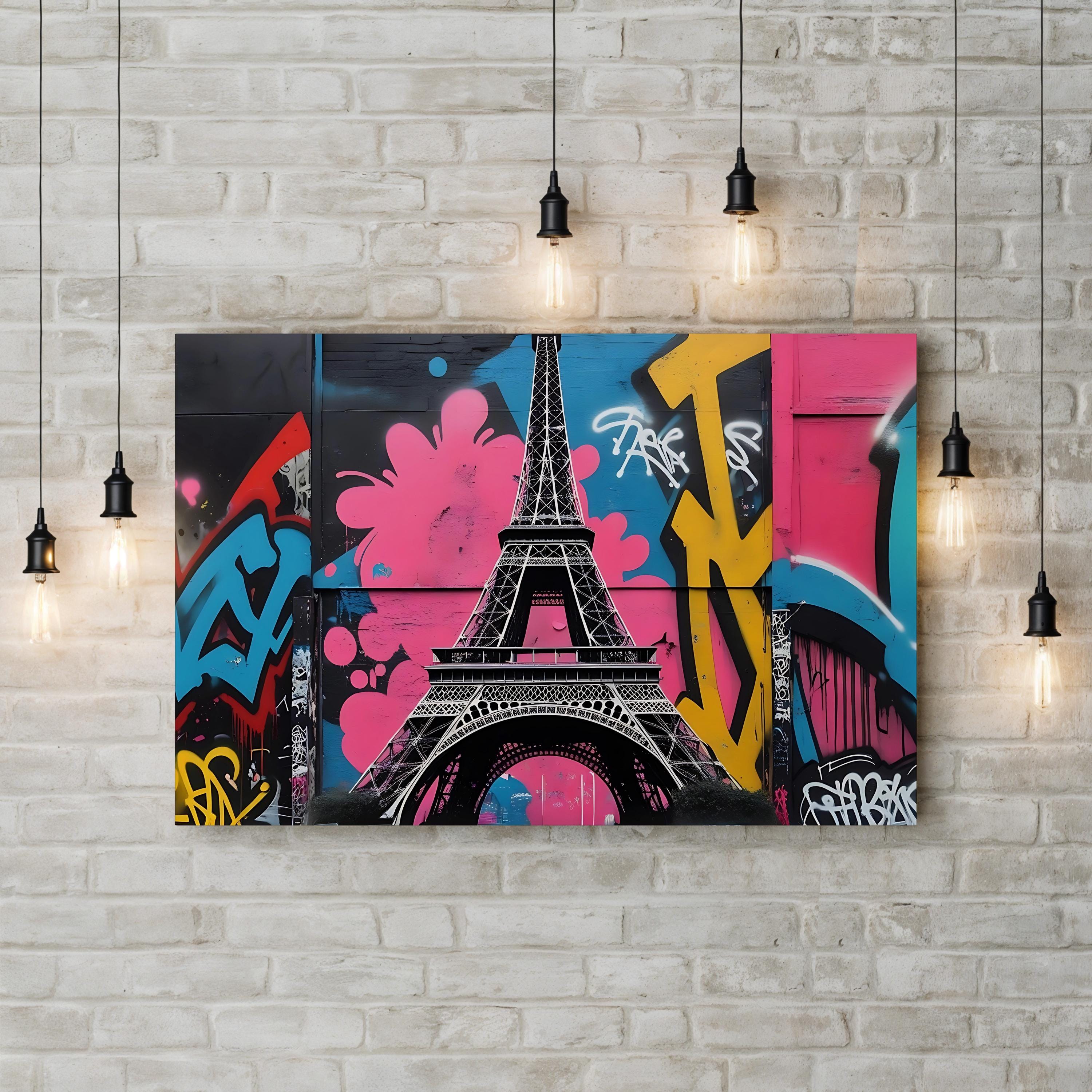 Eiffel Tower Graffiti Color – Period Illustration Wall Art | Paris Street Canvas Print