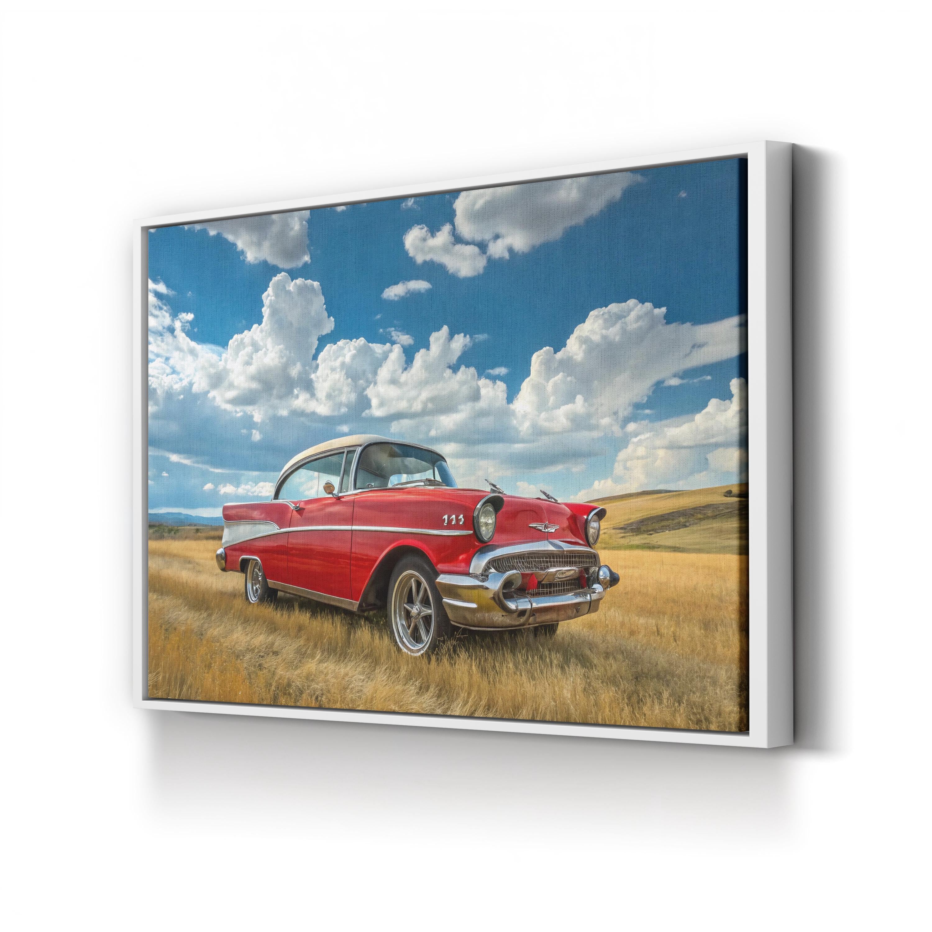 1957 Buick in Open Landscape – Vintage Photography Wall Art | Classic Red Automotive Canvas Print
