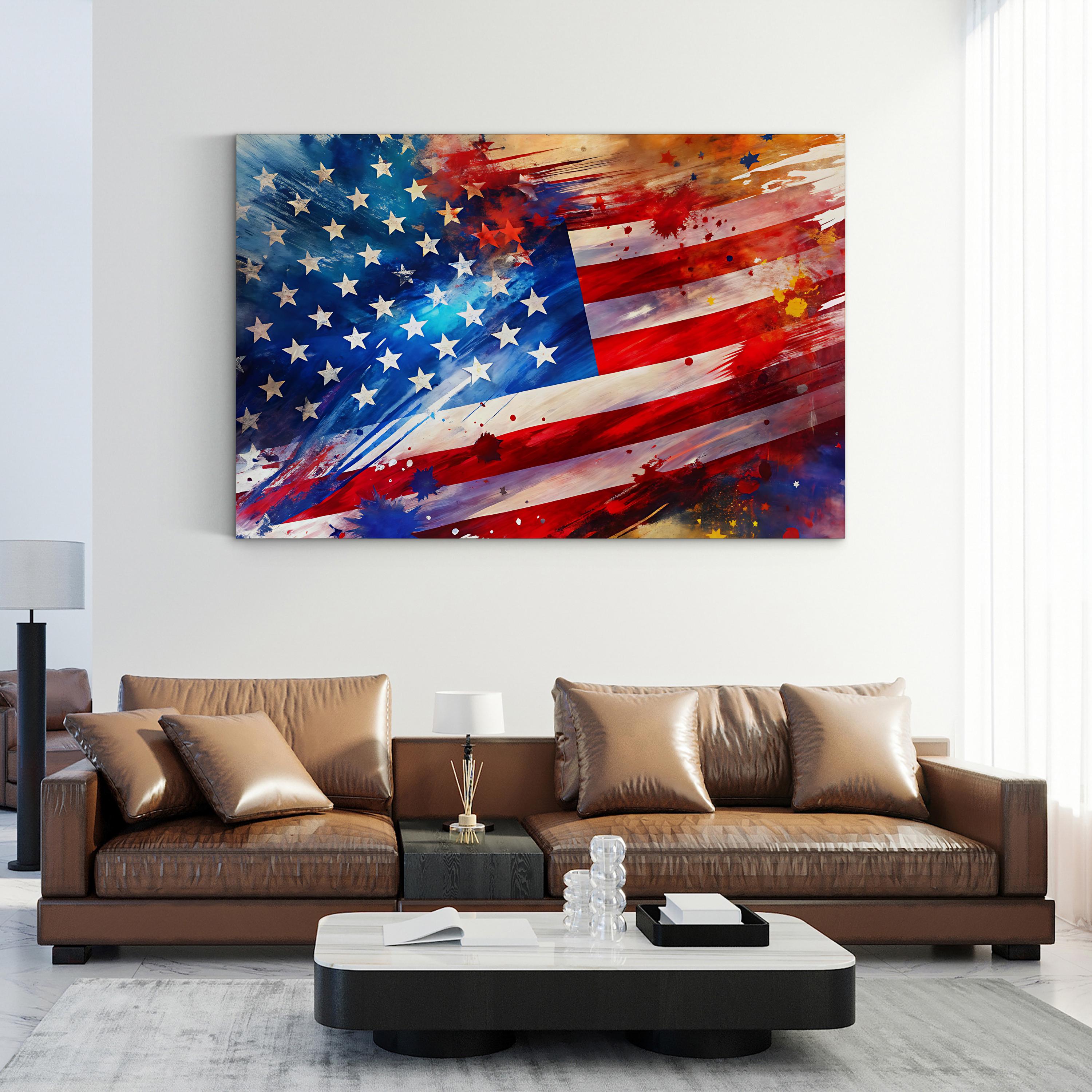 Abstract American Flag – Period Illustration Wall Art | Contemporary Patriotic Canvas Print