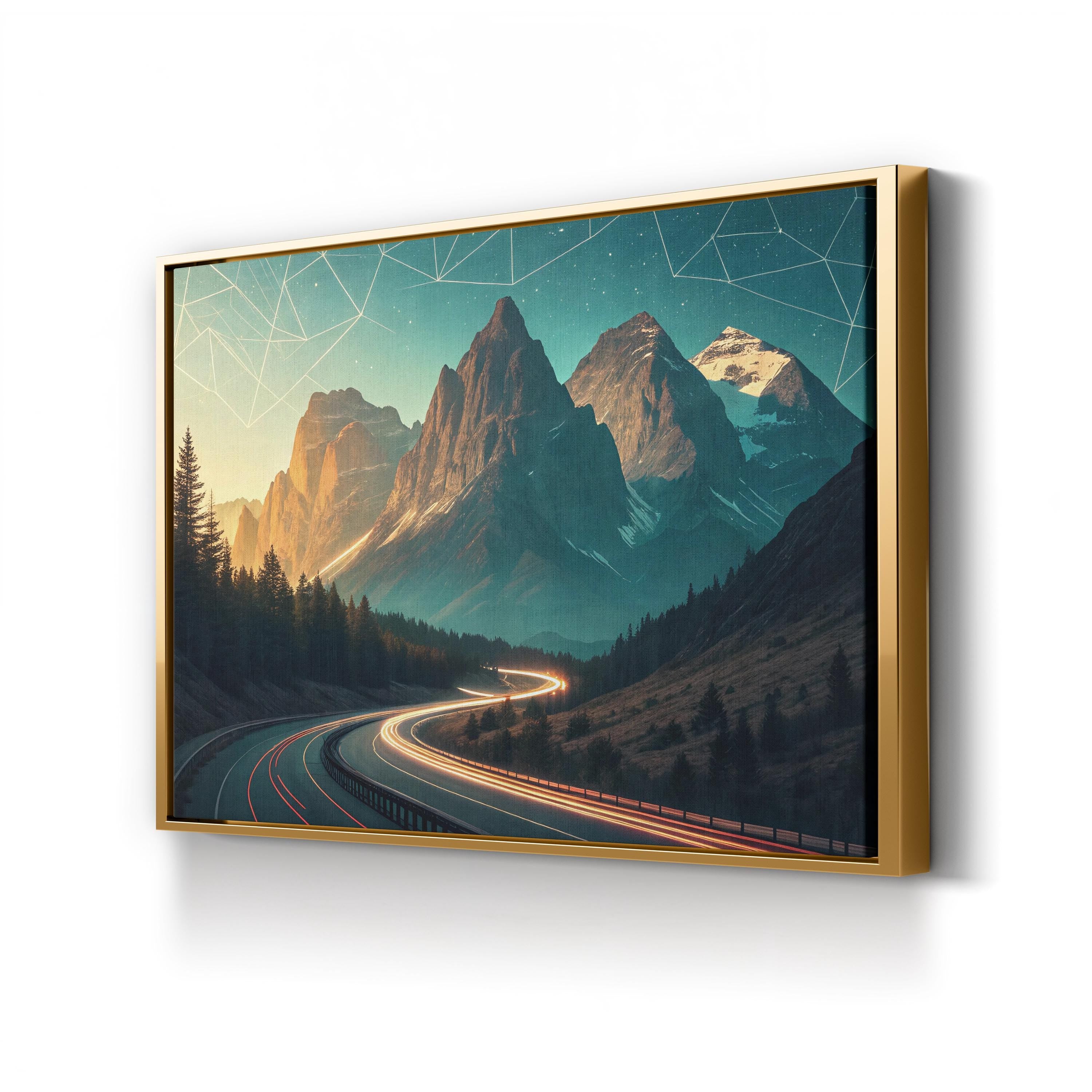 Art Deco Mountain Landscape – Period Illustration Wall Art | Geometric Nature Canvas Print