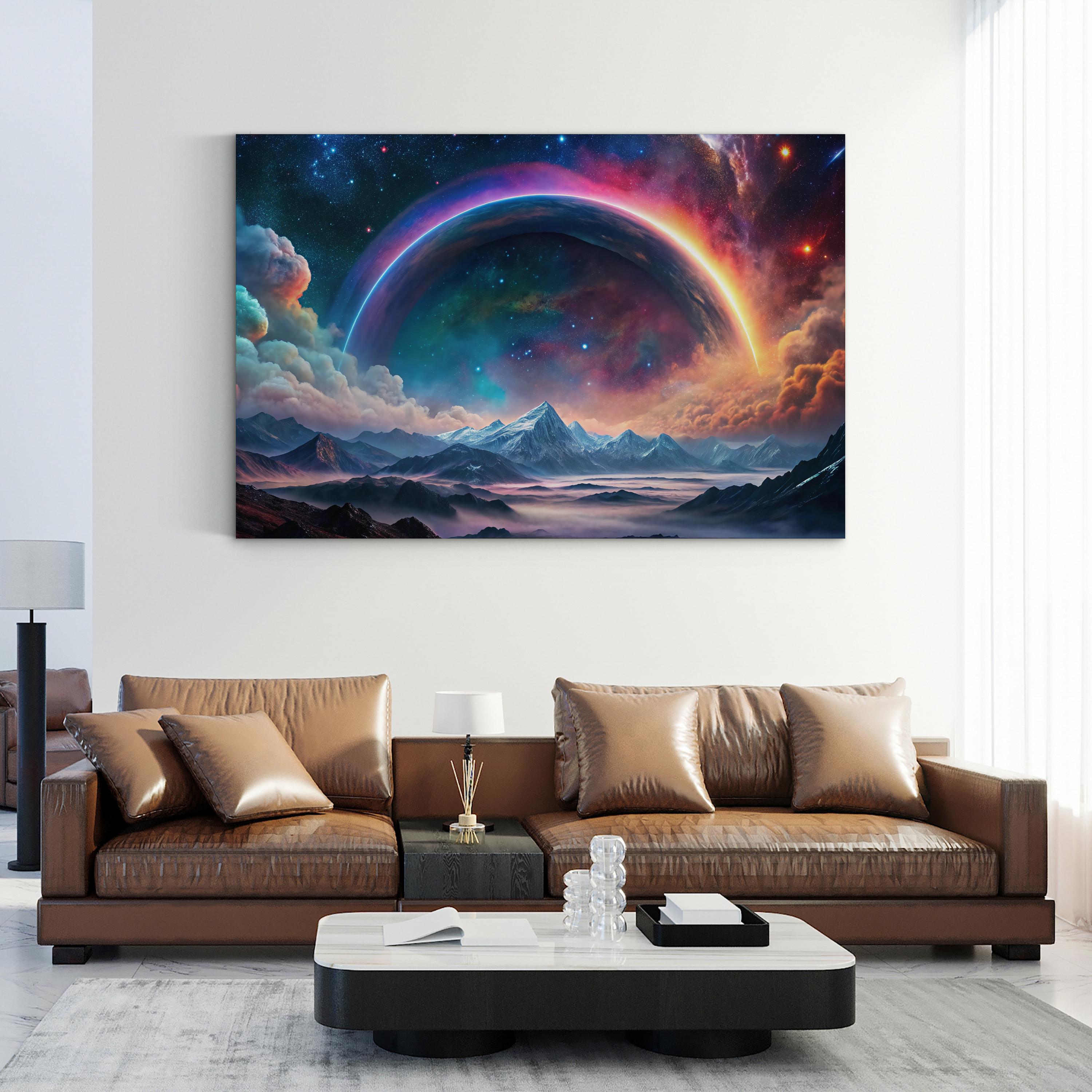 Astral Rainbow Cosmic Landscape – Period Illustration Wall Art | Surreal Space Canvas Print